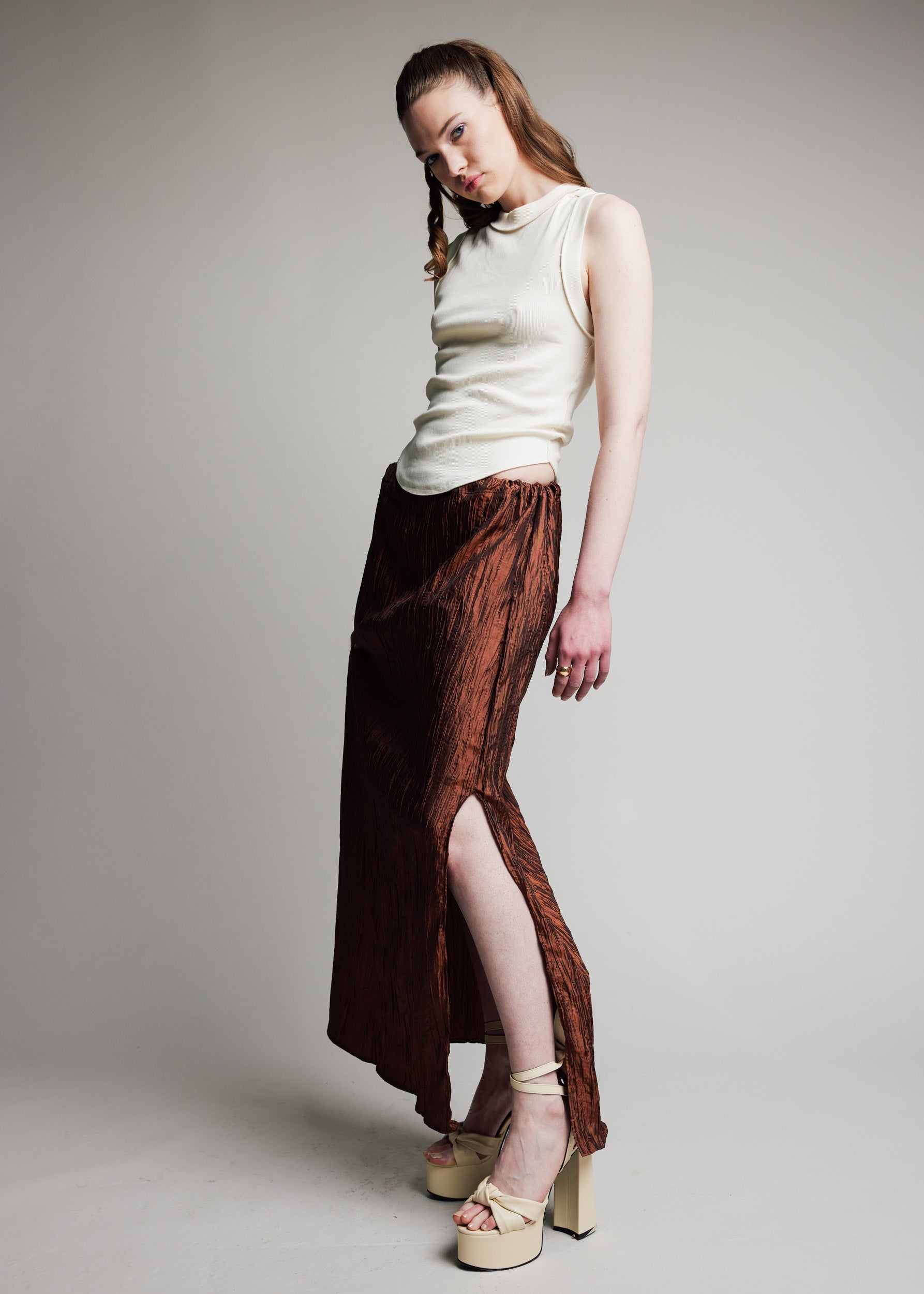 Maxi Skirt Pleated Chocolate Taffeta by Madeline Marie