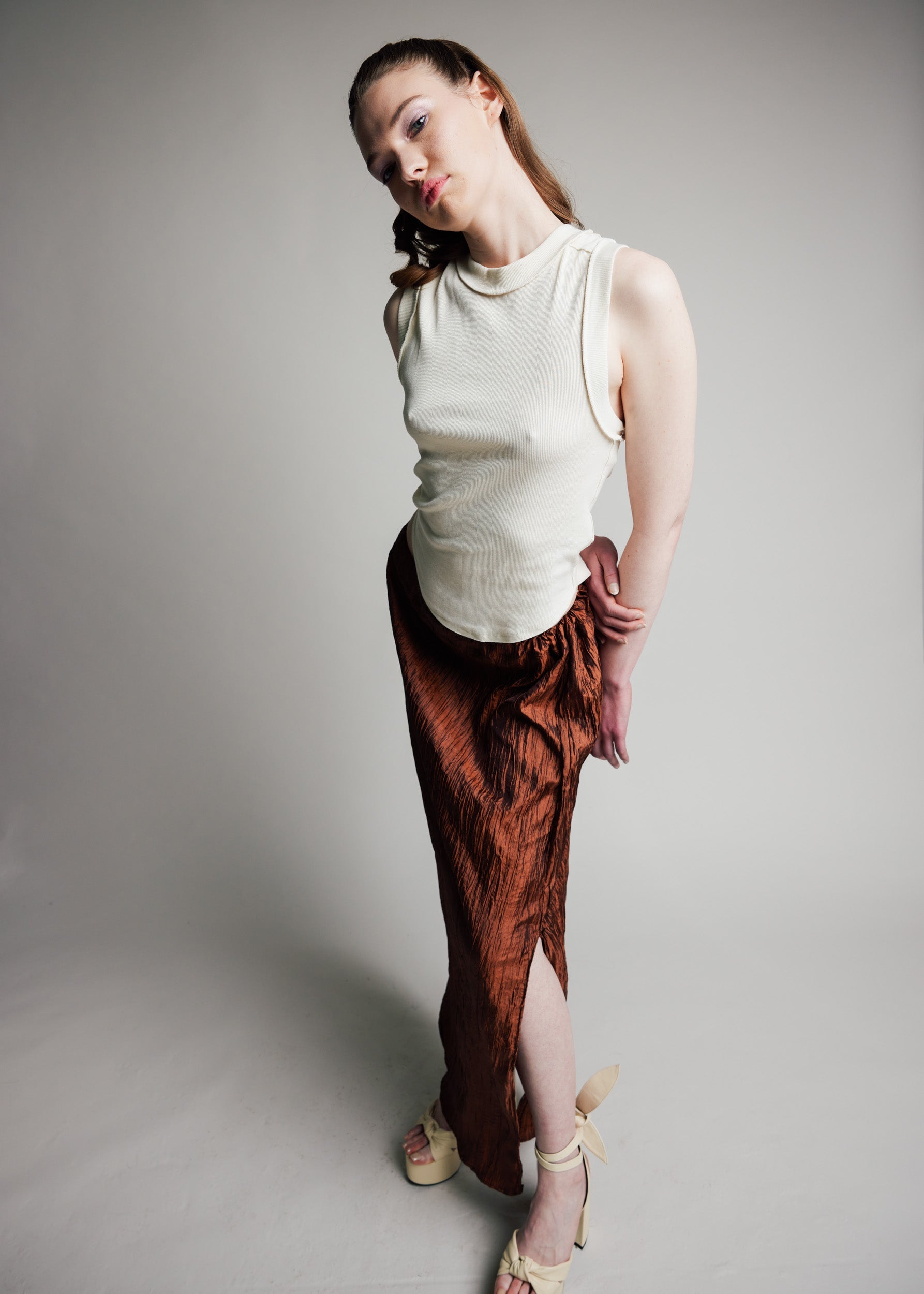 Maxi Skirt Pleated Chocolate Taffeta by Madeline Marie