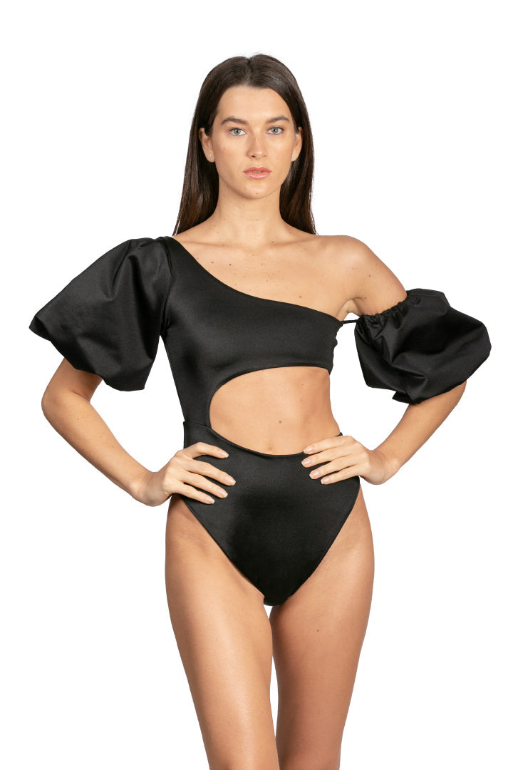 La Paz Asymmetrical One Piece in Black by Sanlier