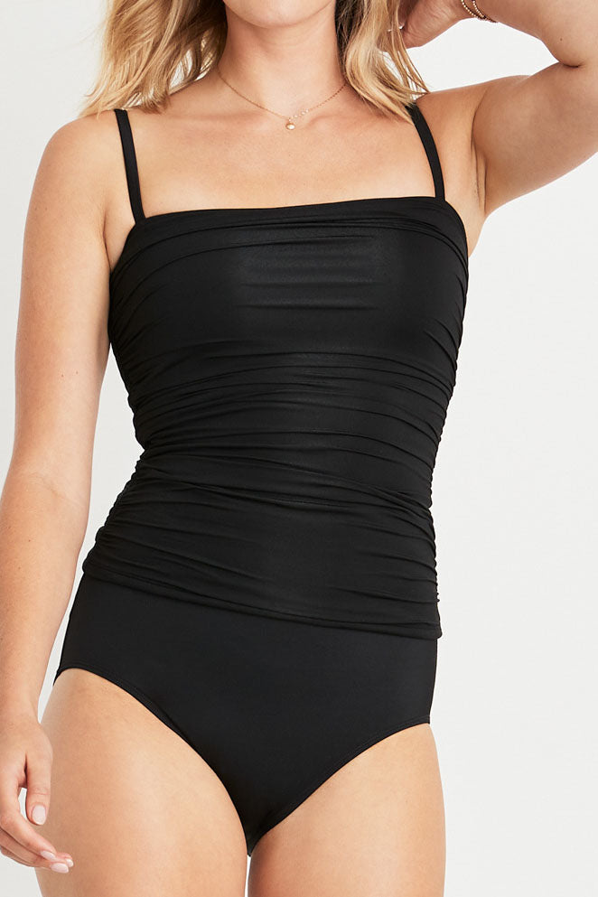 Susie Two-Piece Ruched Tankini Top in Black by Hermoza