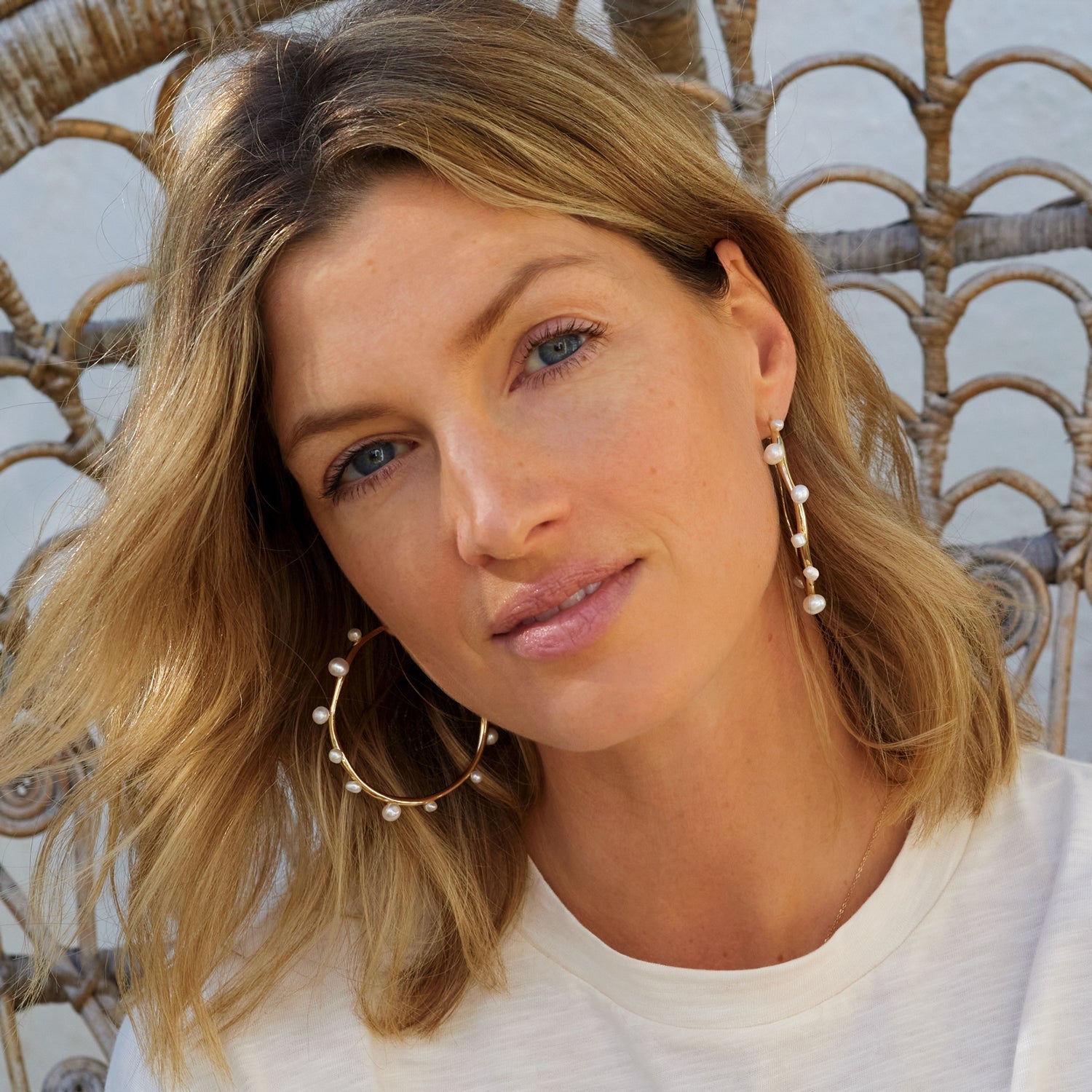Isla Pearl Hoop Earrings White Gold by Mignonne Gavigan