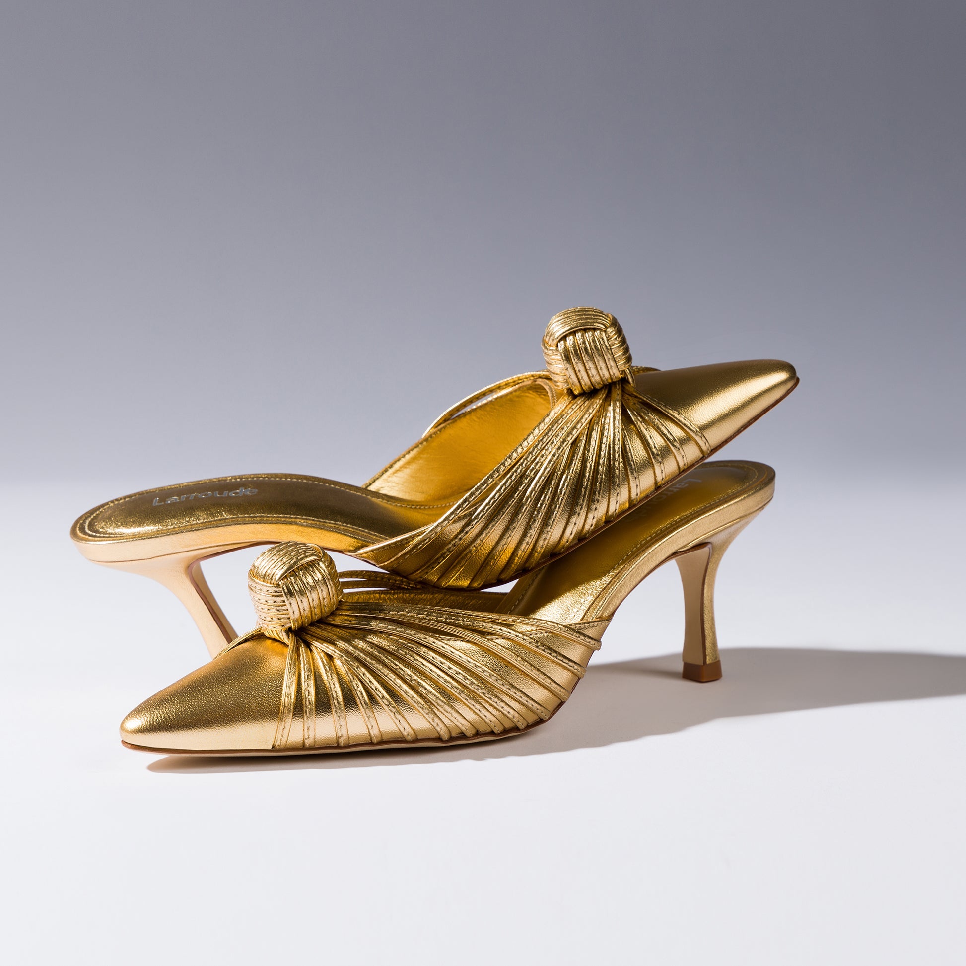 Mini Valerie Pump In Gold Metallic Leather by Larroudé