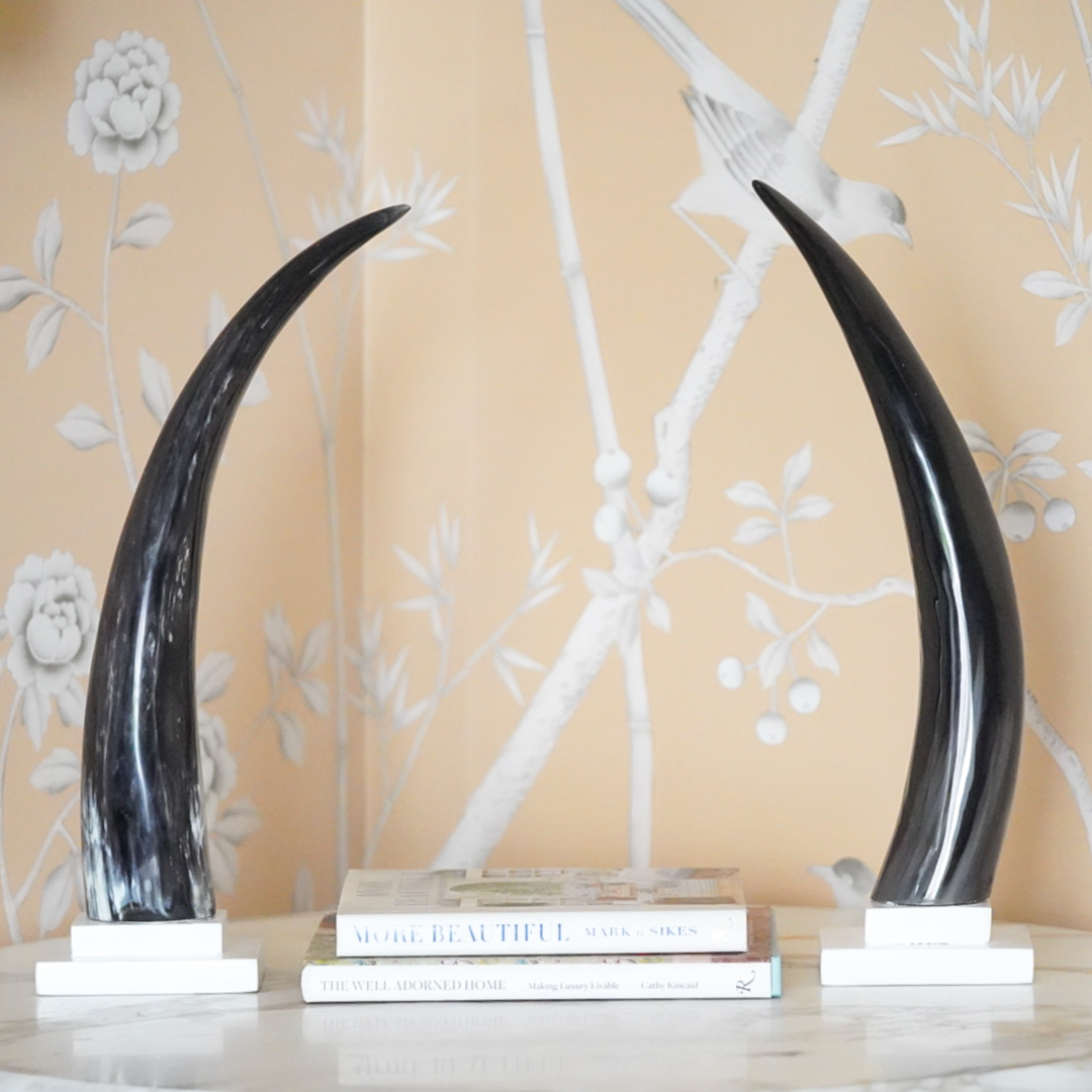 Set of 2 Large African Horn Sculptures by Nile Lily Home