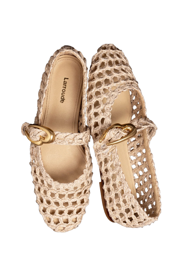 Verona Macrame In Beige Embroidered Raffia by Larroude