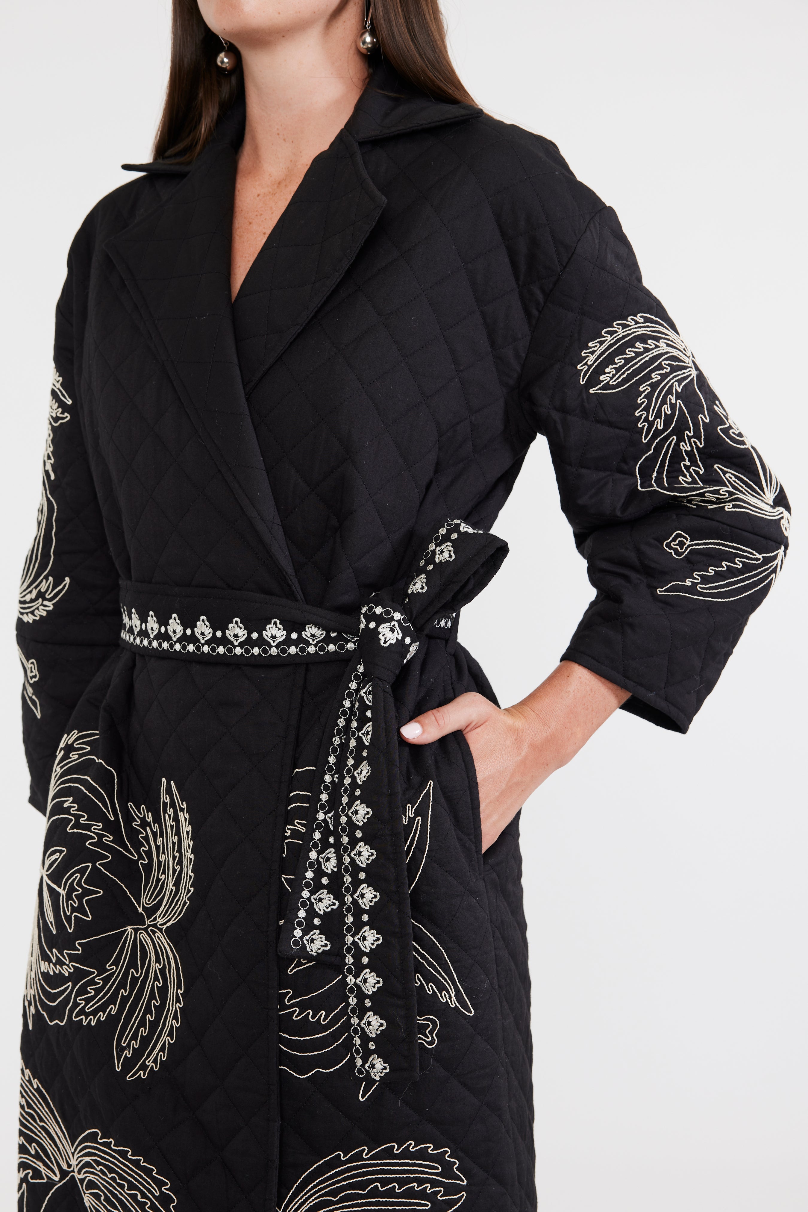 Palak Embroidered Quilted Wrap Jacket by Eddy