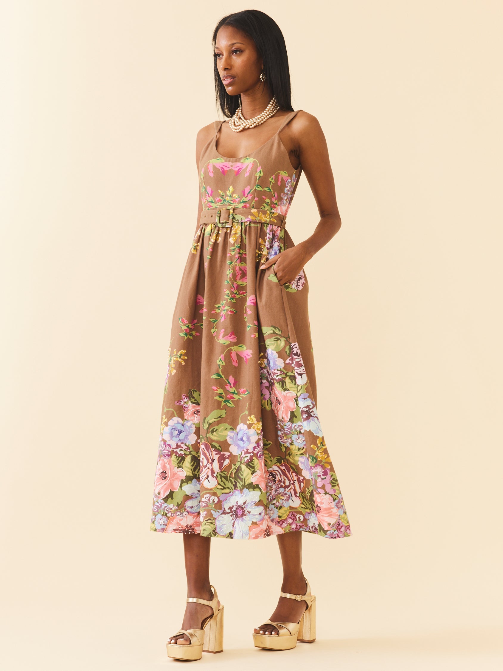 Katherine Dress in Caramel Victorian Floral by Eddy