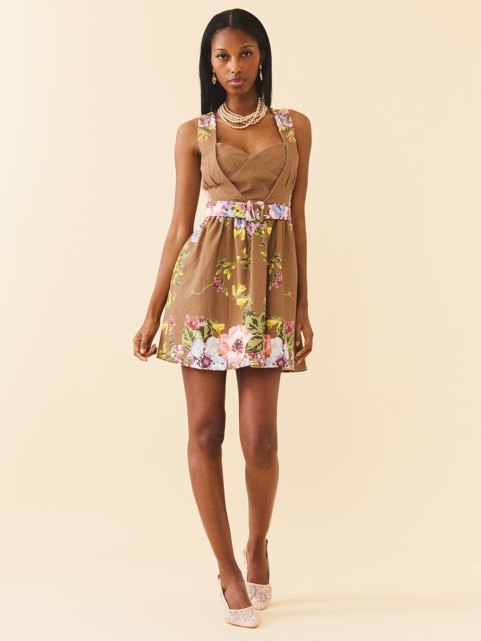 Georgie Dress in Caramel Victorian Floral by Eddy