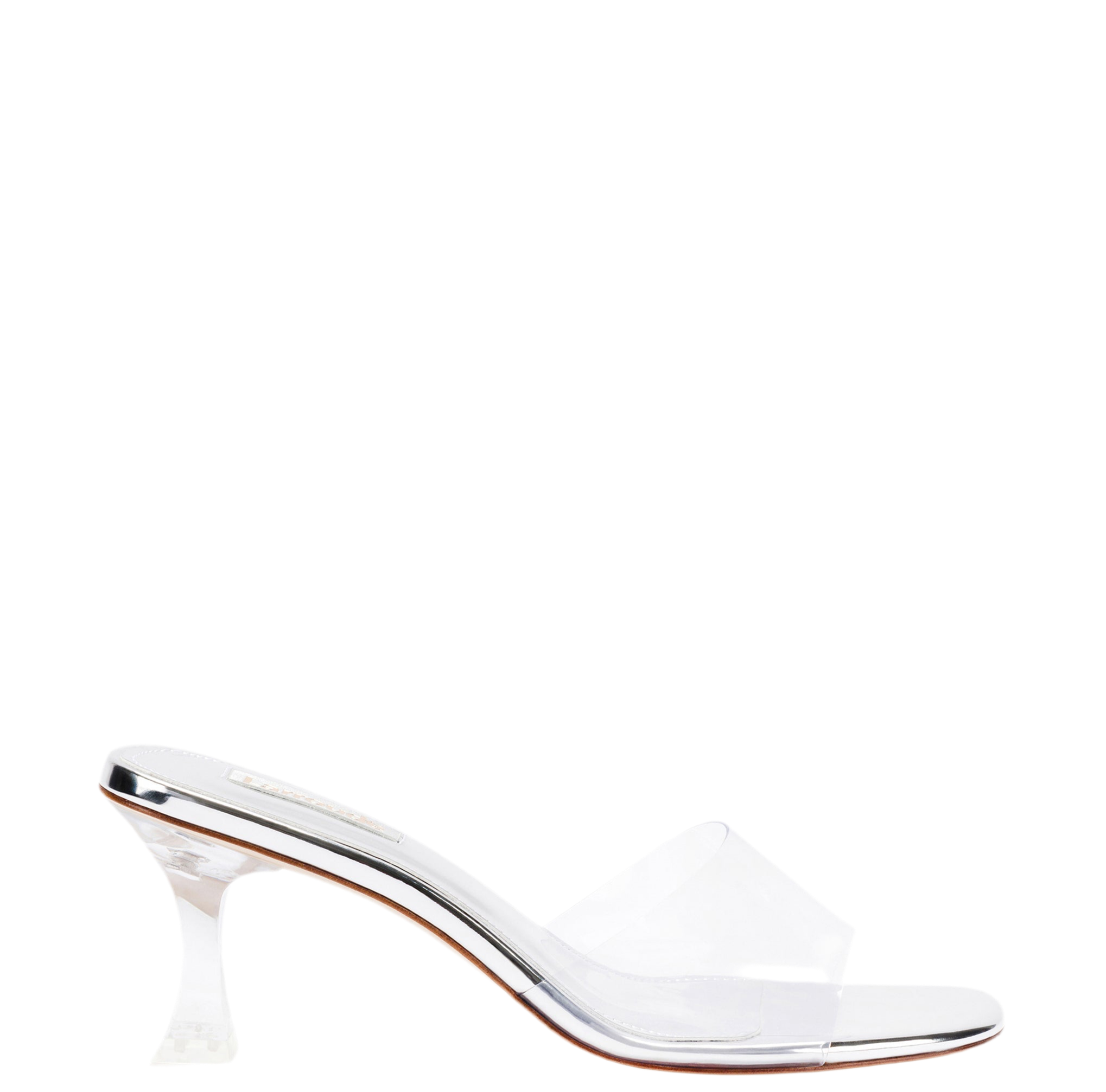 Vivi Lucite Hi Mule In Silver Specchio by Larroudé