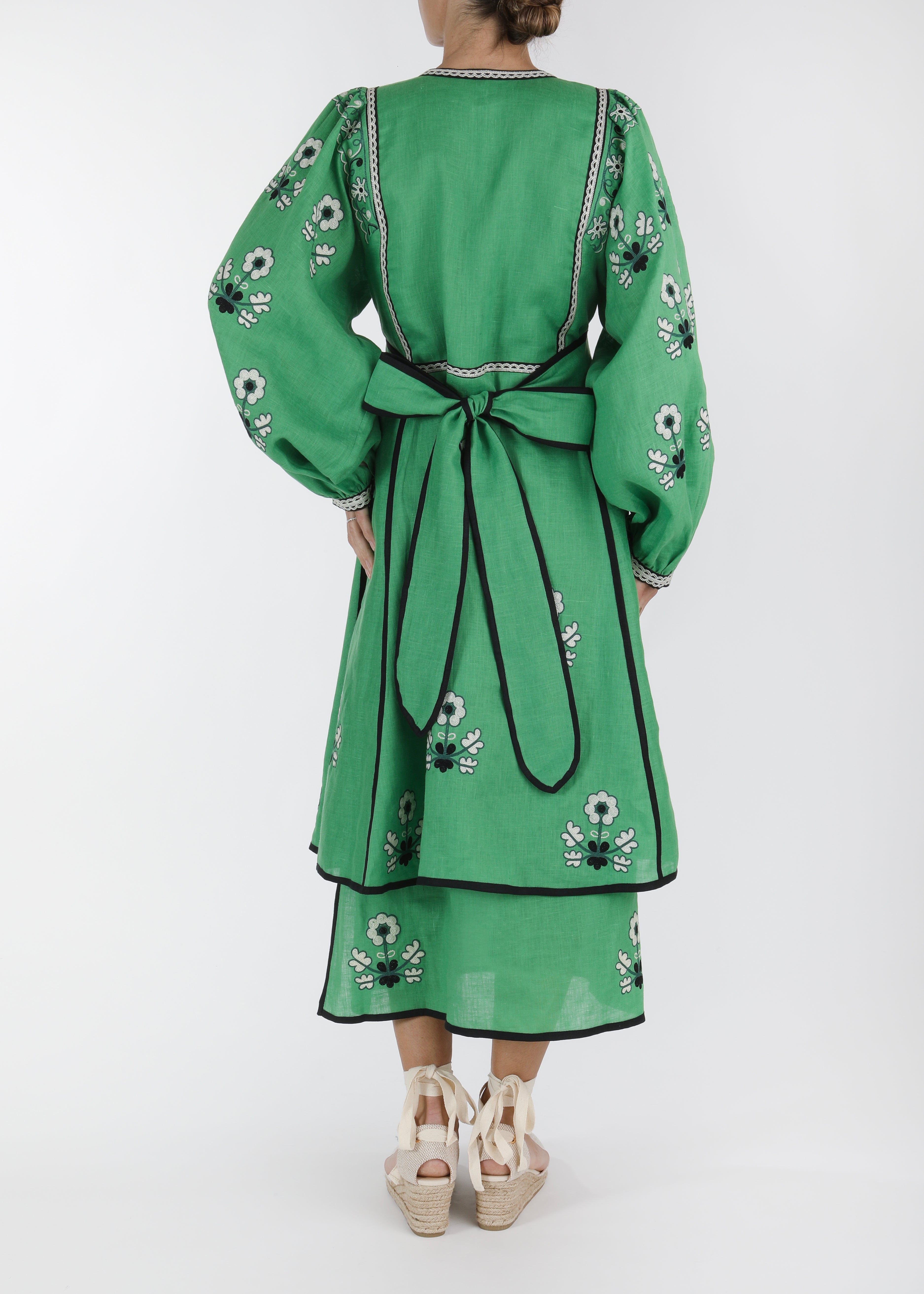 Iryna Embroidered Ukrainian Dress - Green, White by Larkin Lane