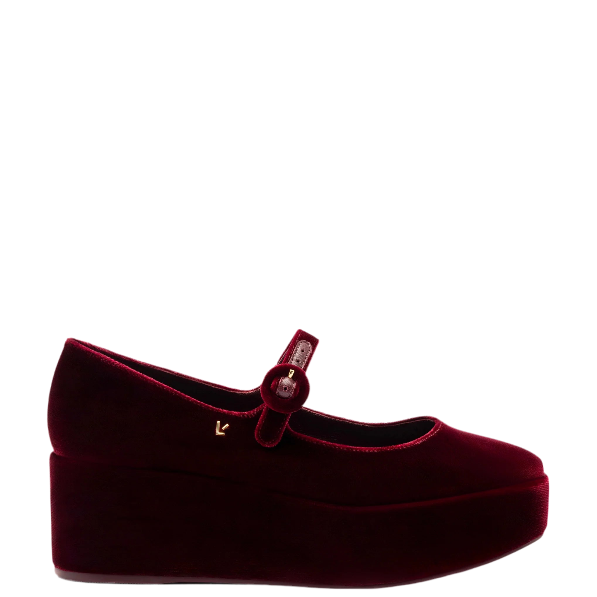 Blair Flatform In Wine Velvet by Larroudé