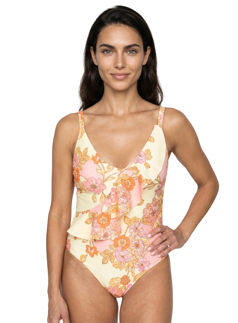 Olivia/Stella Asymetrical Ruffle One Piece Swimsuit in Falling for Flowers