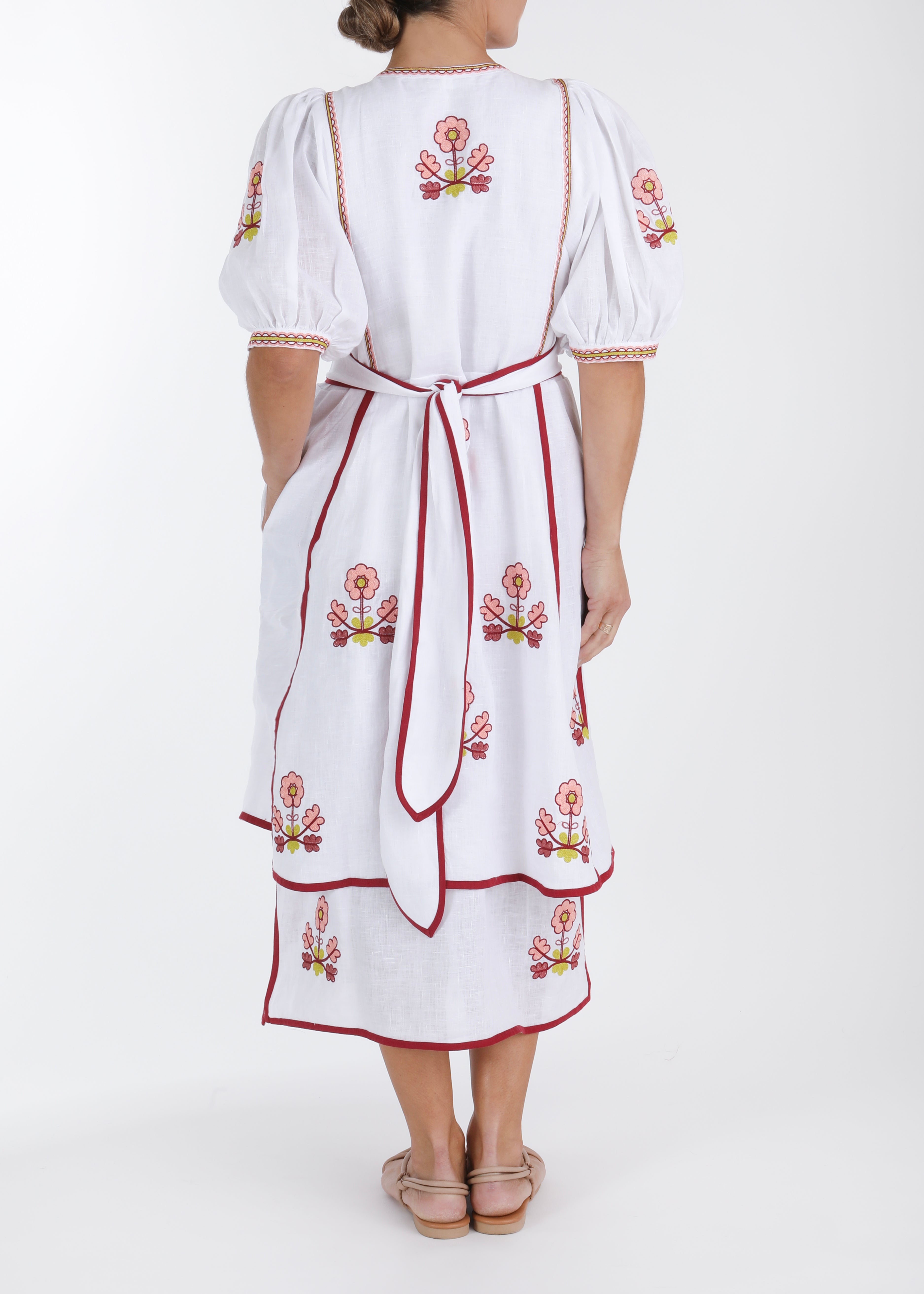 Lillie Ukrainian Embroidered Dress - White, Blush Pink, Wine by Larkin Lane