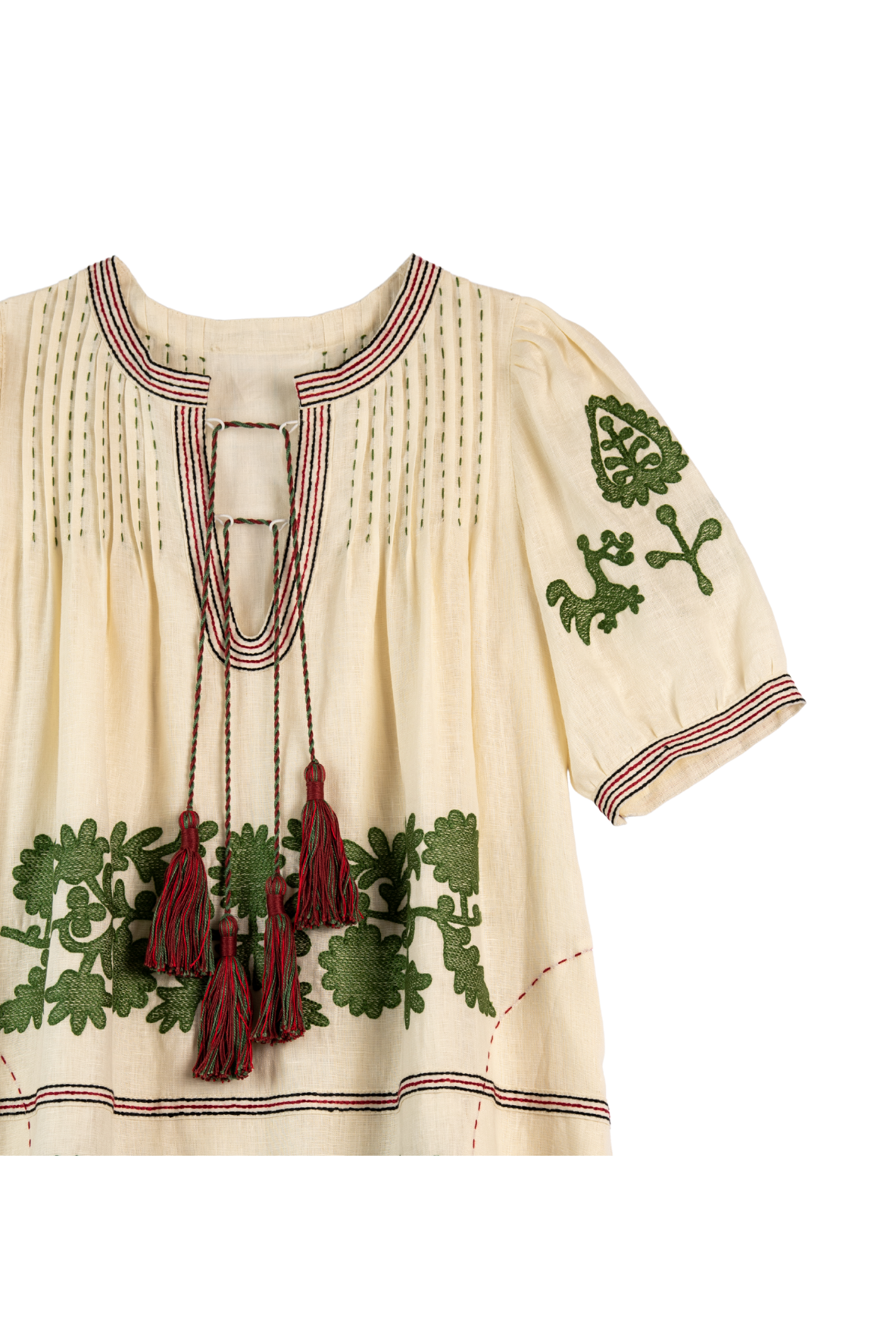 Natalia Ukrainian Embroidered Maxi Dress - Ivory, Olive by Larkin Lane