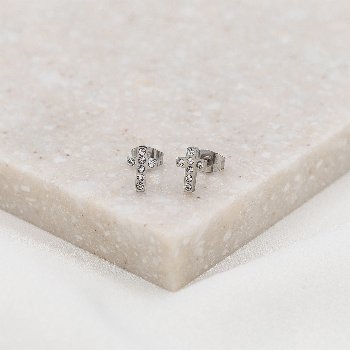 Faith Petite Cross Cubic Zirconia Earrings by My Saint My Hero