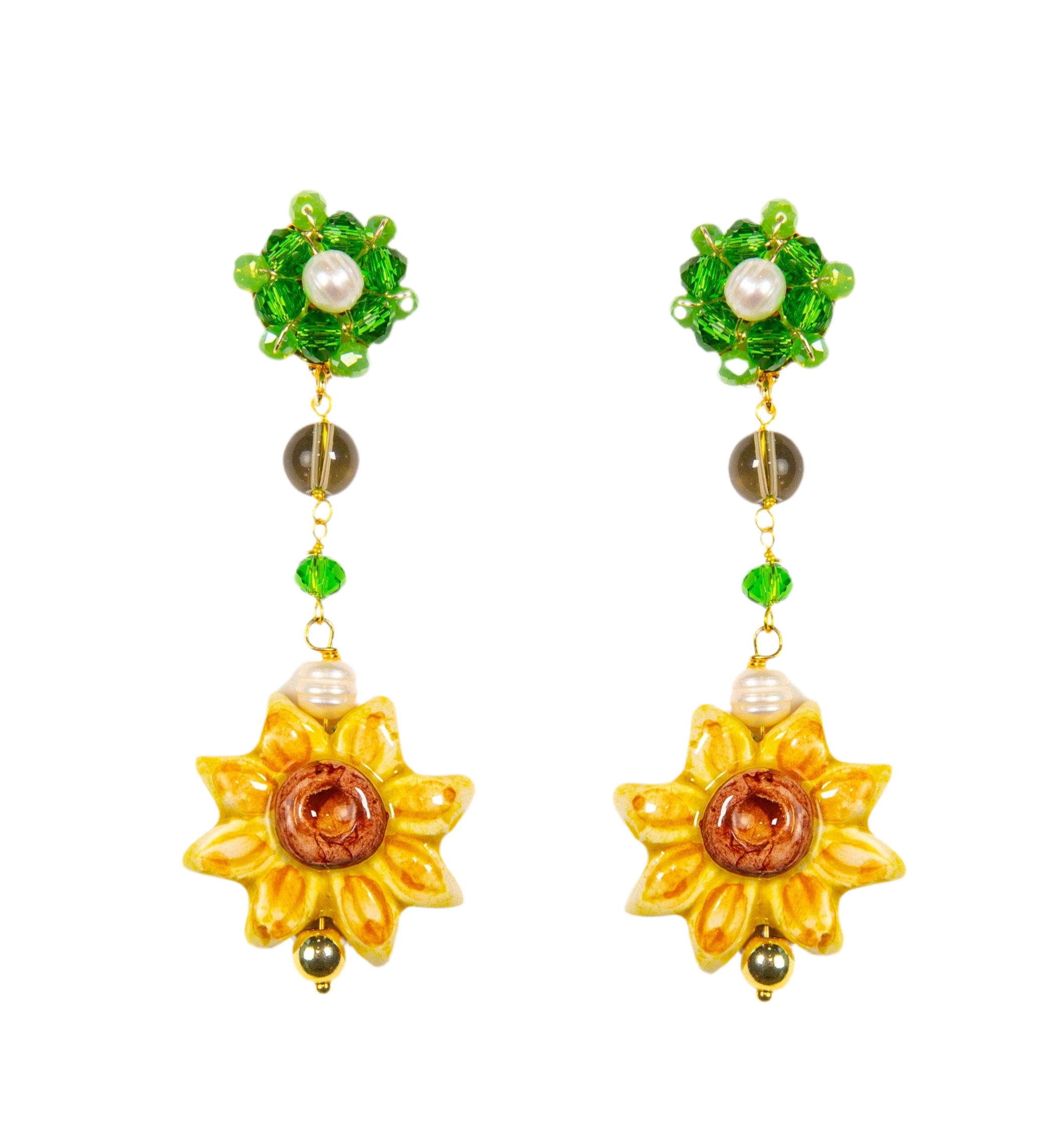 Long Mini Sunflower Ceramic Earrings by Cashfana