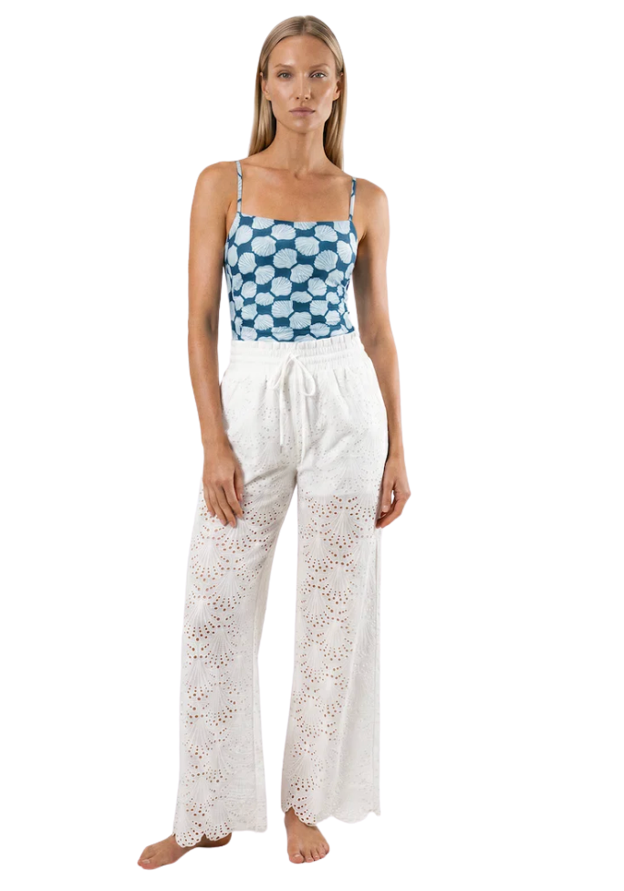Dana Pant- White Shell Eyelet by Hermoza