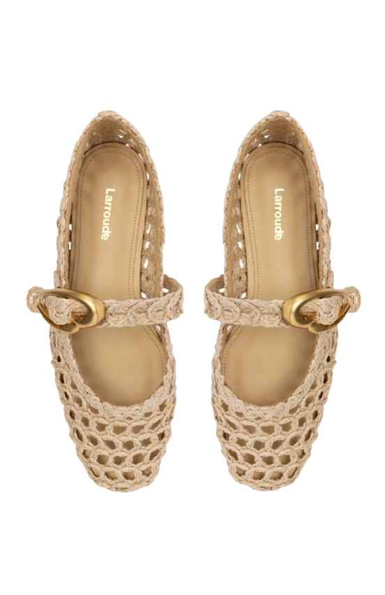 Verona Macrame In Beige Embroidered Raffia by Larroude