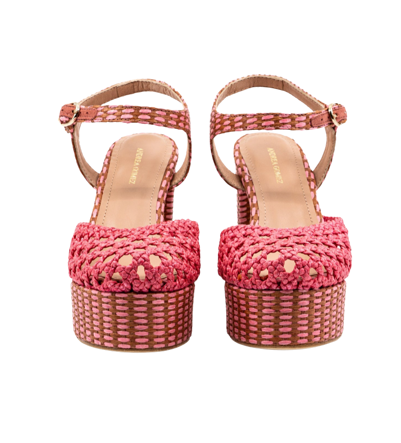 Beatriz Pink Raffia Platform Heel by Andrea Gomez