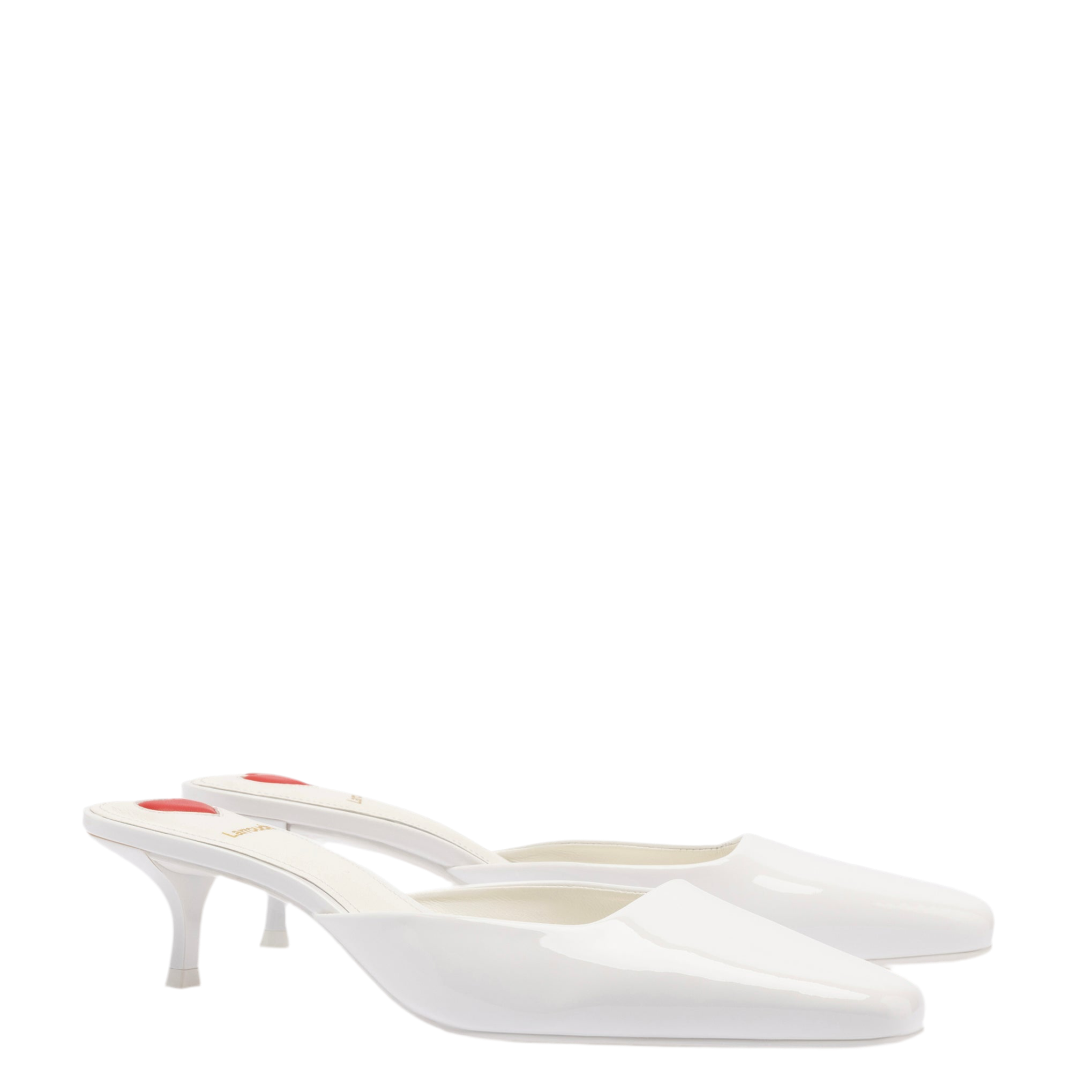 Amal Mule In White Patent Leather by Larroudé