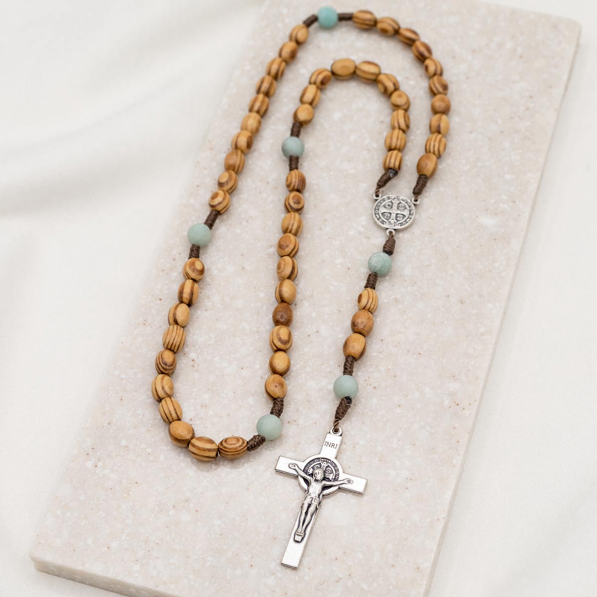 Olive Wood and Amazonite Medjugorje Rosary by My Saint My Hero