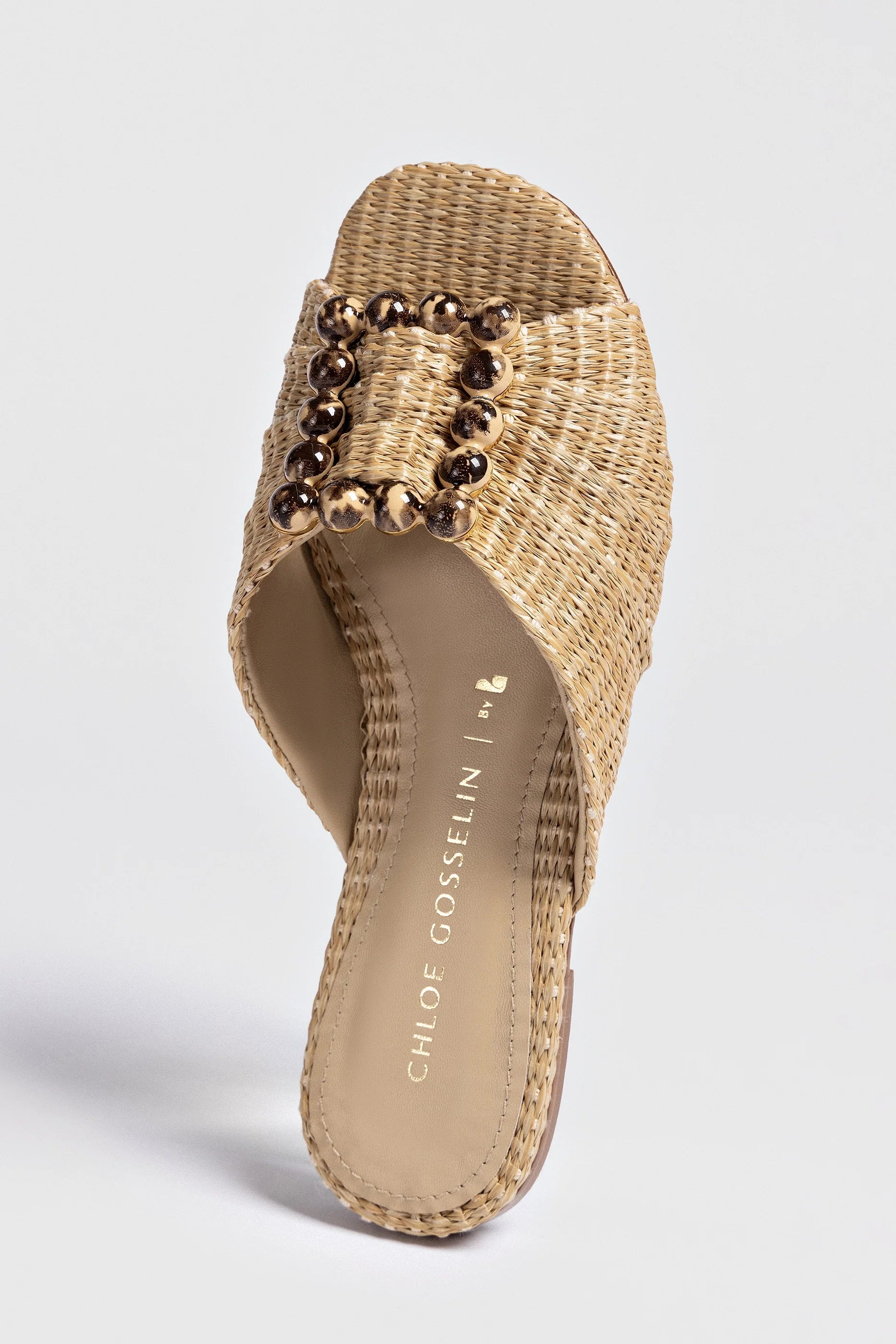 Chloe Gosselin by Larroudé Nova Flat In Natural Raffia by Larroudé