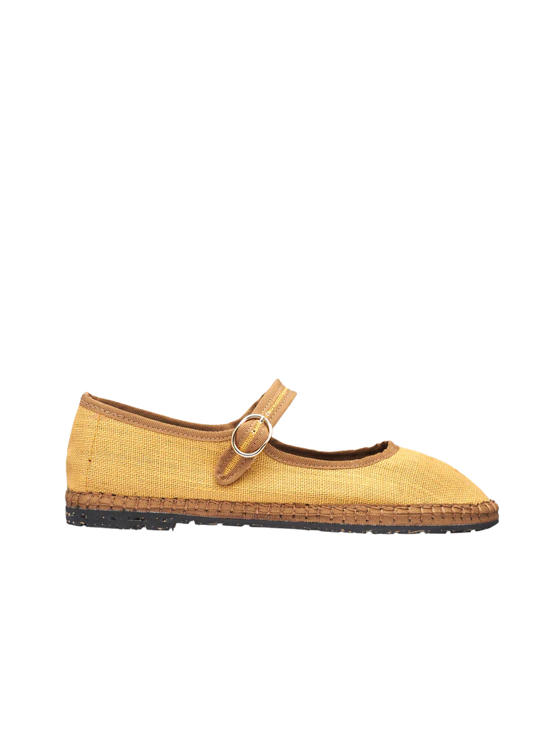 Alessia Linen Mary Jane Flat - Mostaza by Flabelus