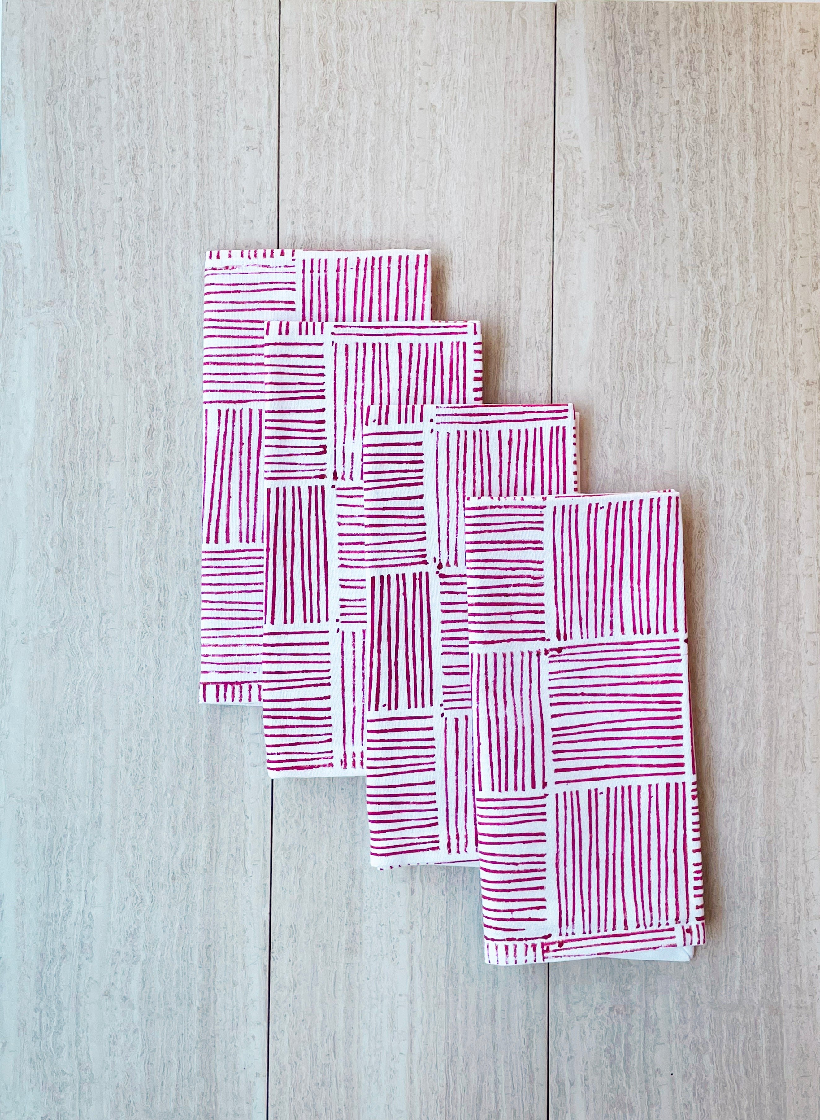Dinner Napkins (set of 4) - Striped, Pink by Mended