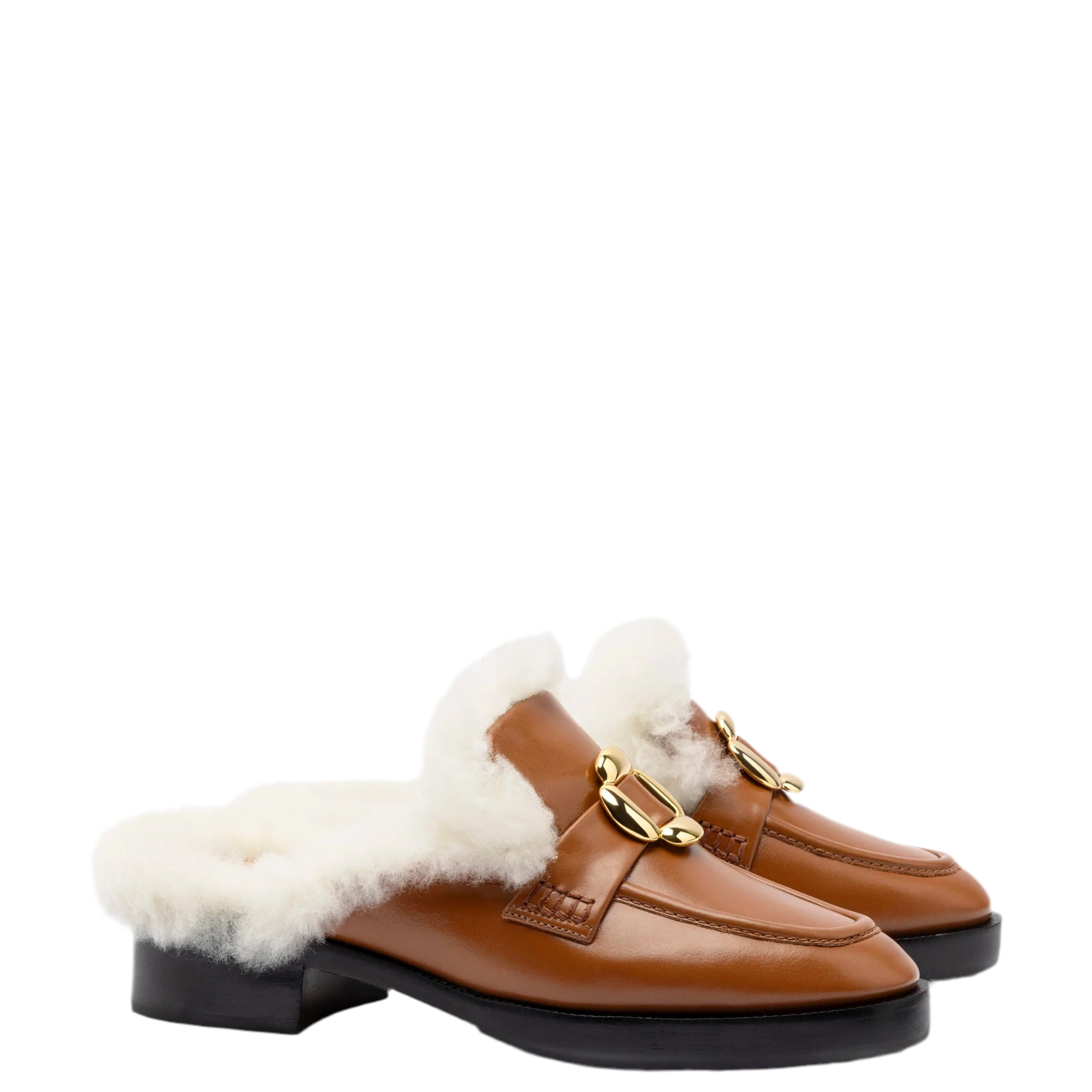 Bobbie Mule In Caramel Leather and Natural Shearling by Larroudé