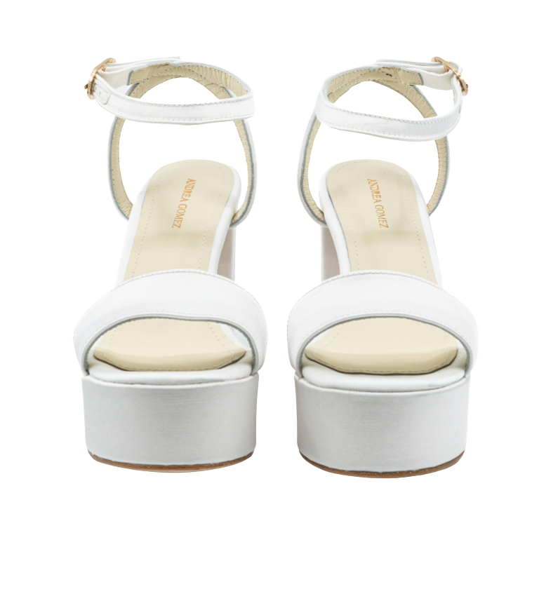Becka White Satin Sandal by Andrea Gomez