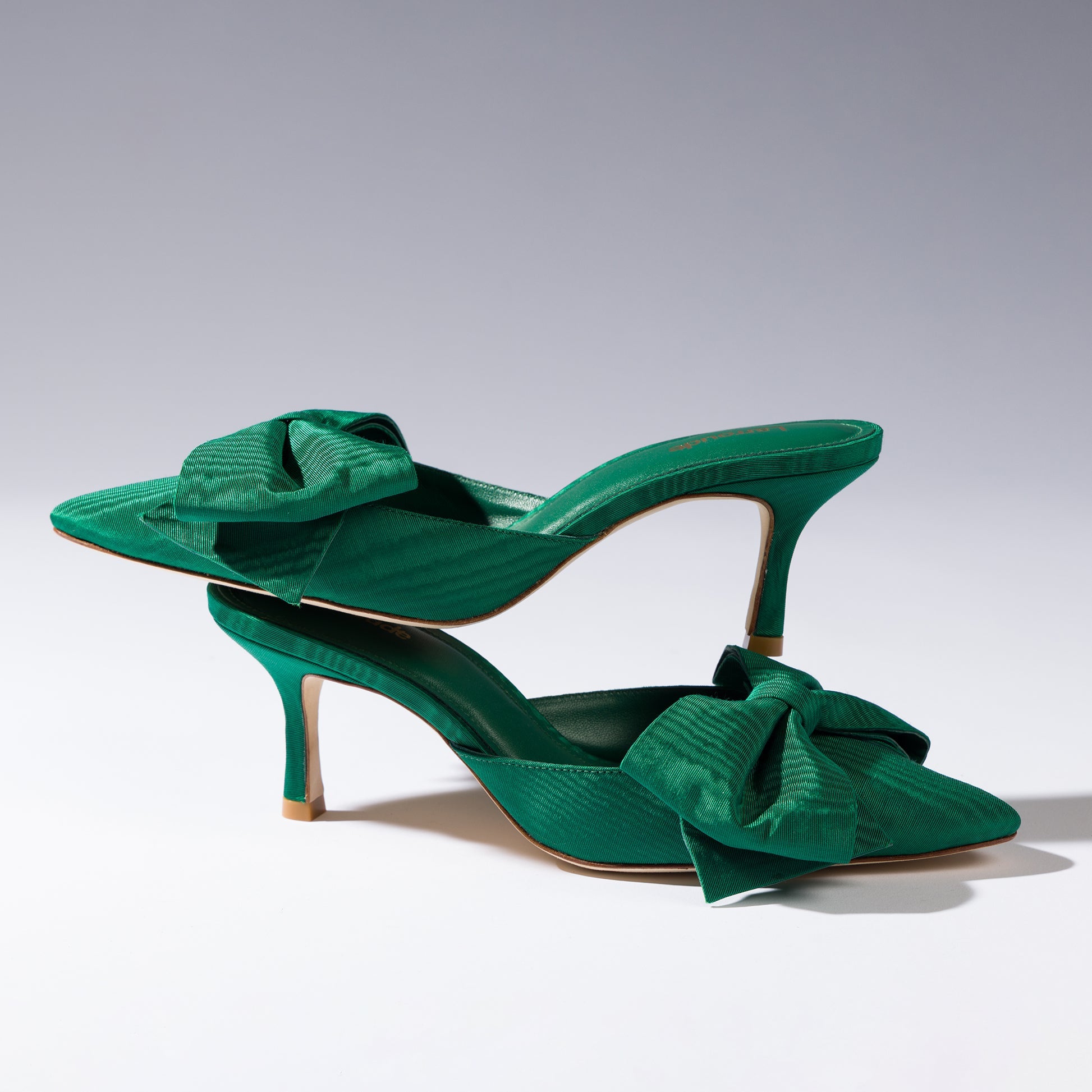 Mini Elle Pump In Emerald Fabric by Larroudé