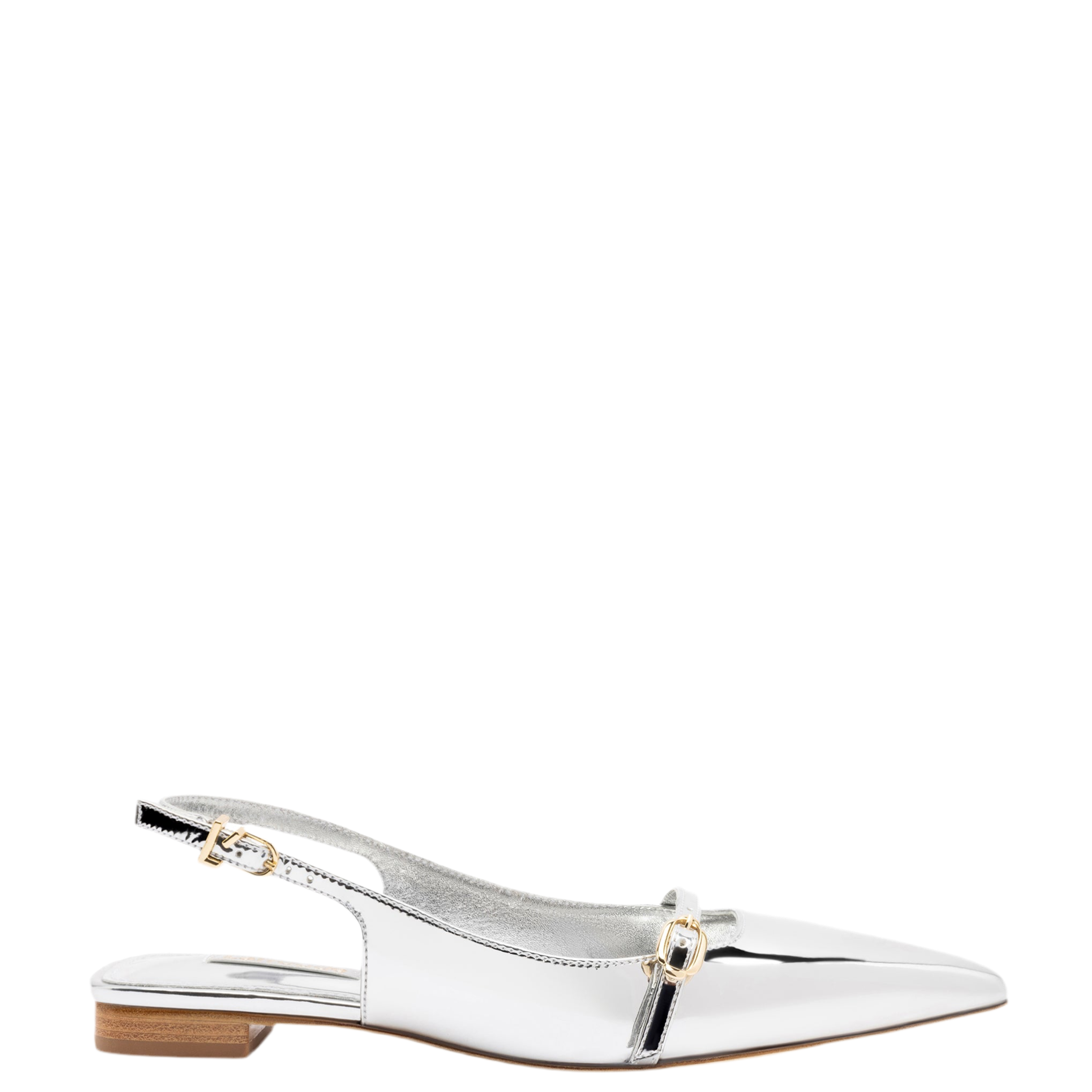 Ines Flat In Silver Specchio by Larroudé