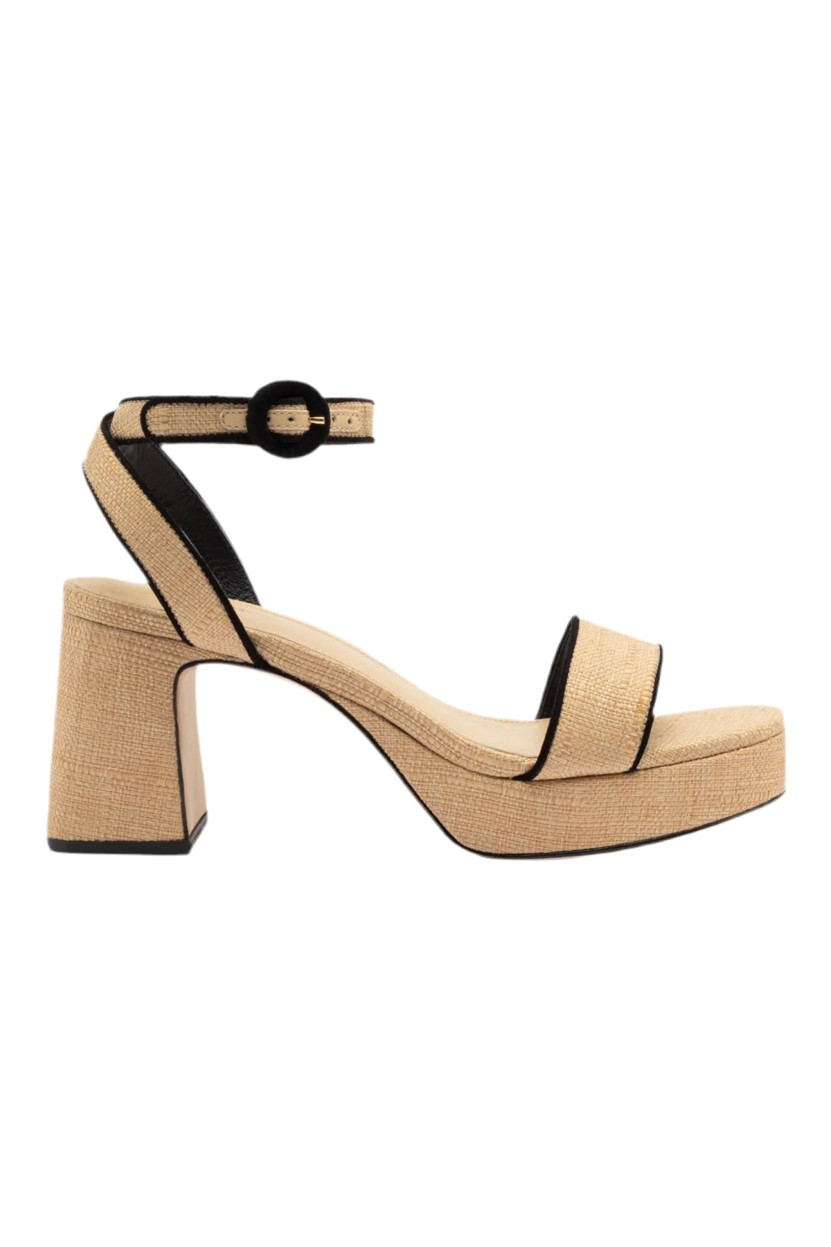 Dolly Low Sandal In Beige Raffia and Black Trimming by Larroudé