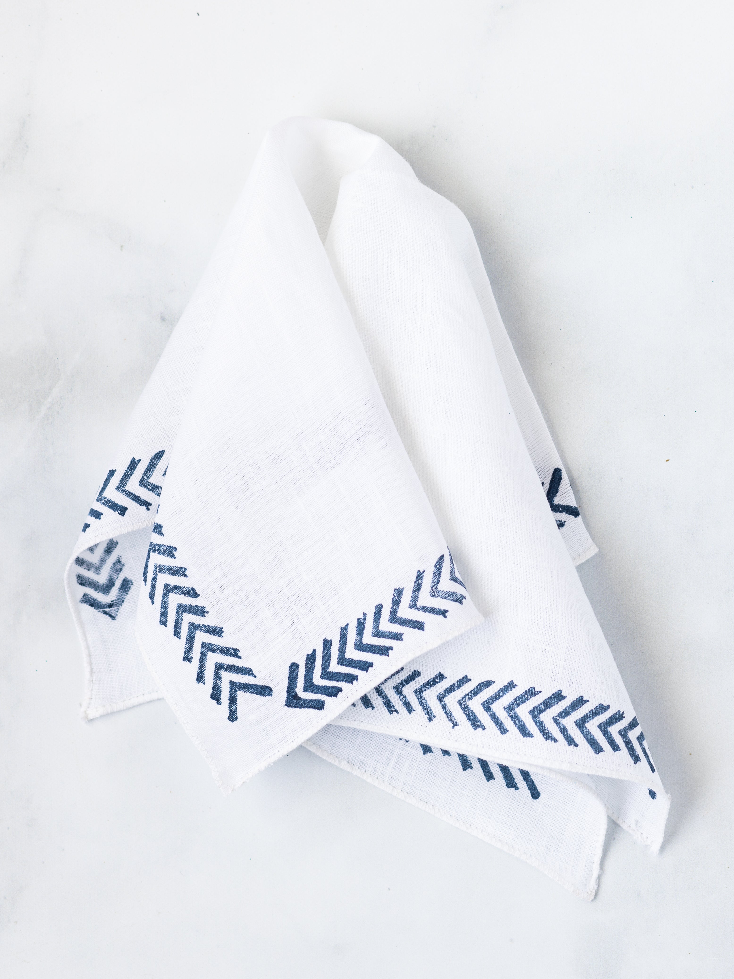 Pocket Squares - White Linen with Arrows, Navy by Mended