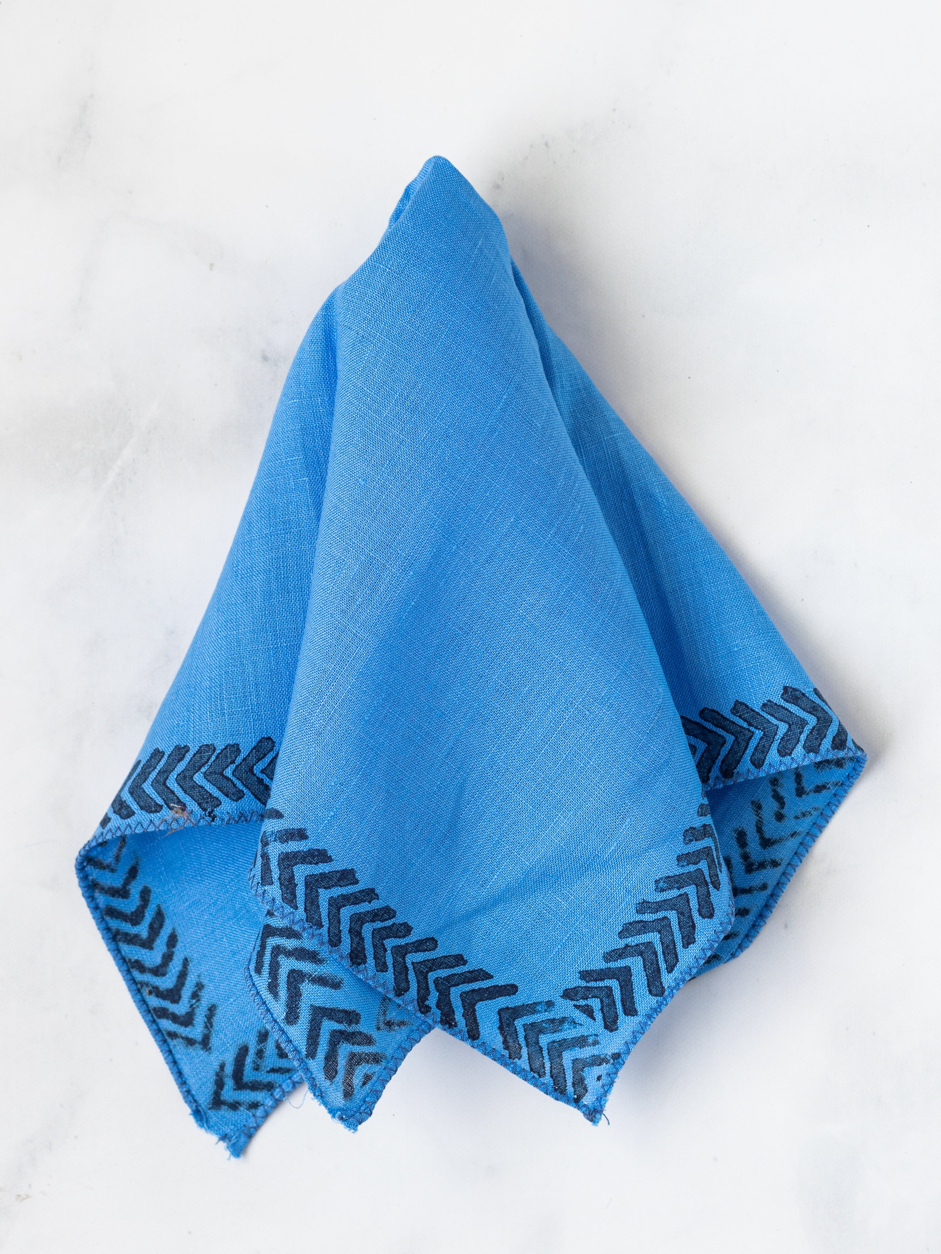 Pocket Square - Blue Linen with Arrows, Navy by Mended