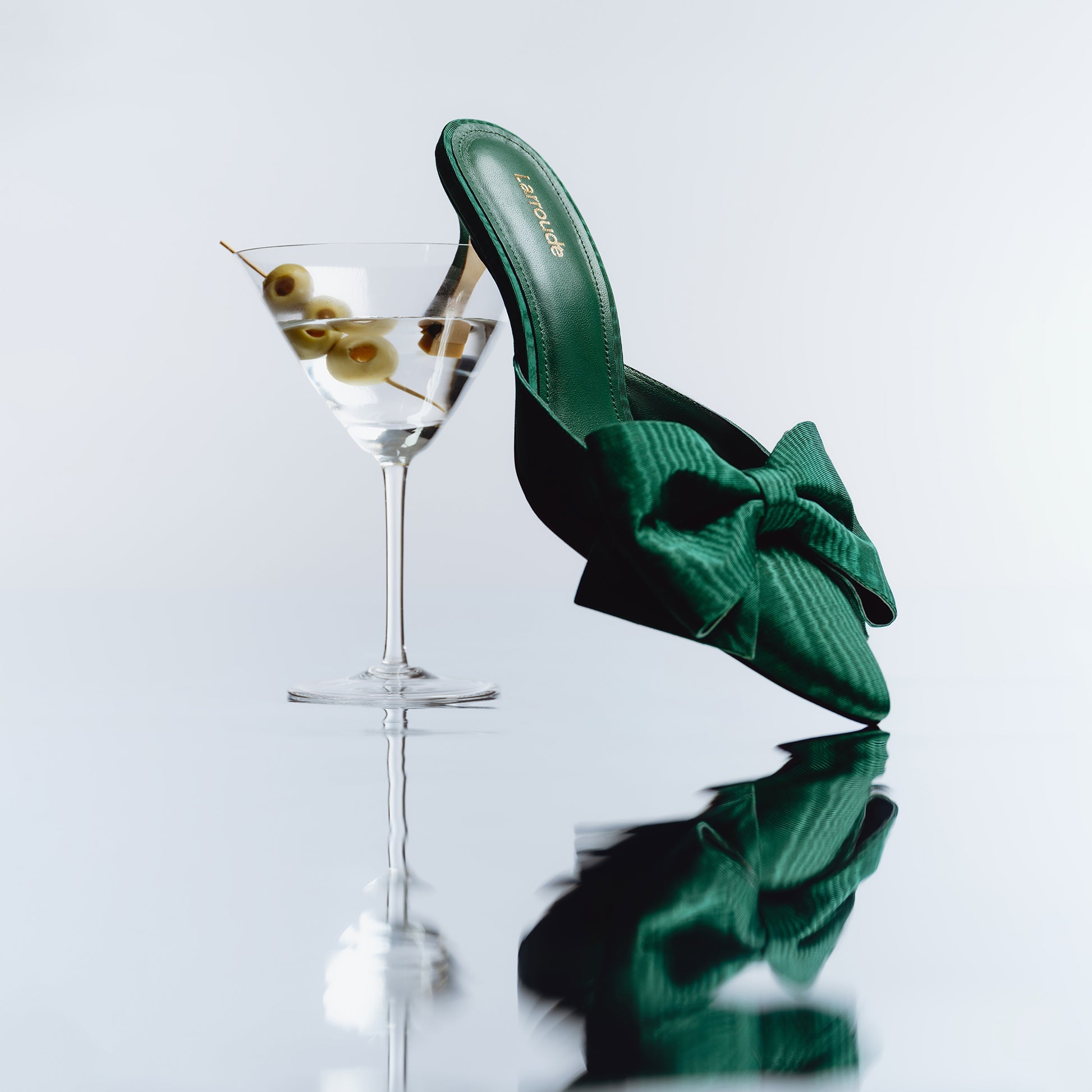 Mini Elle Pump In Emerald Fabric by Larroudé