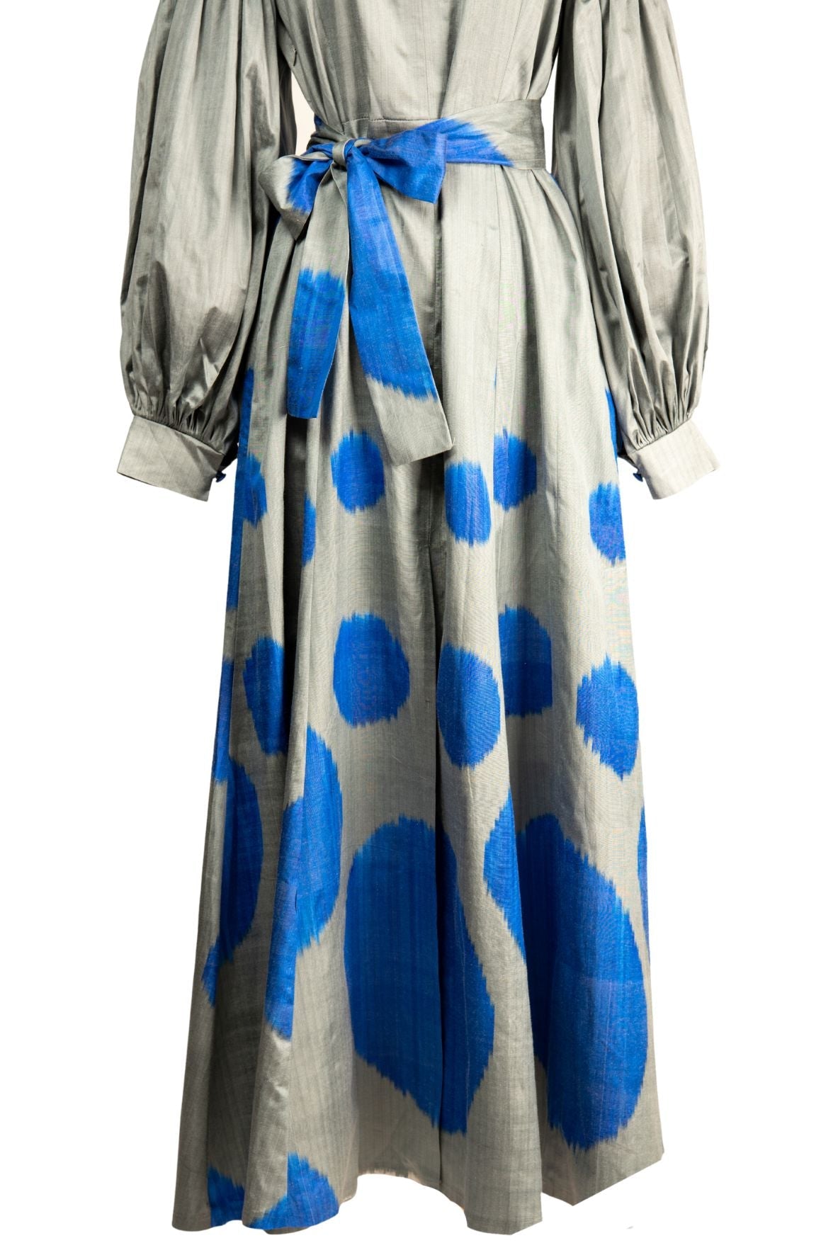 Serena Silk Ikat Dress - Grey, Cobalt Blue by Larkin Lane