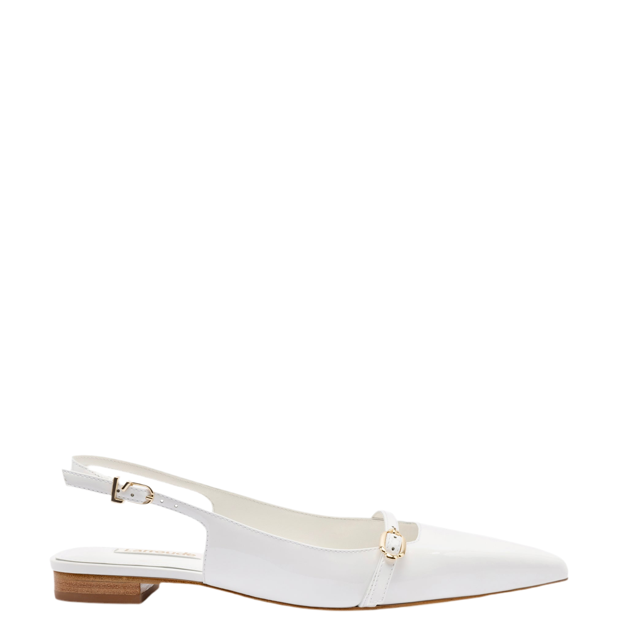 Ines Flat In White Patent Leather by Larroudé