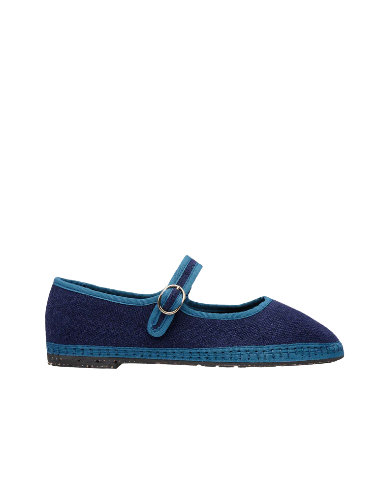 Arthur Linen Mary Jane Flats - Azul Marino by Flabelus