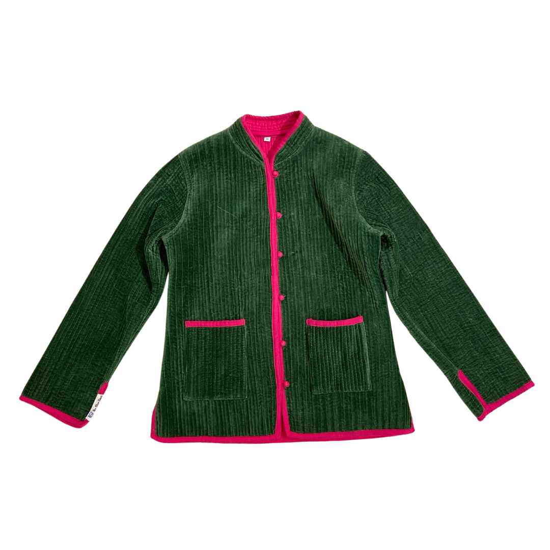 The Emerald Isabella Quilted Velvet Button-Front Jacket by Blue Door London