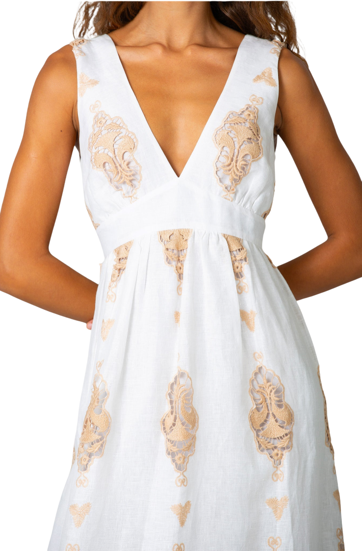 Jenny Two-tone Linen Embroidered Dress by Miguelina