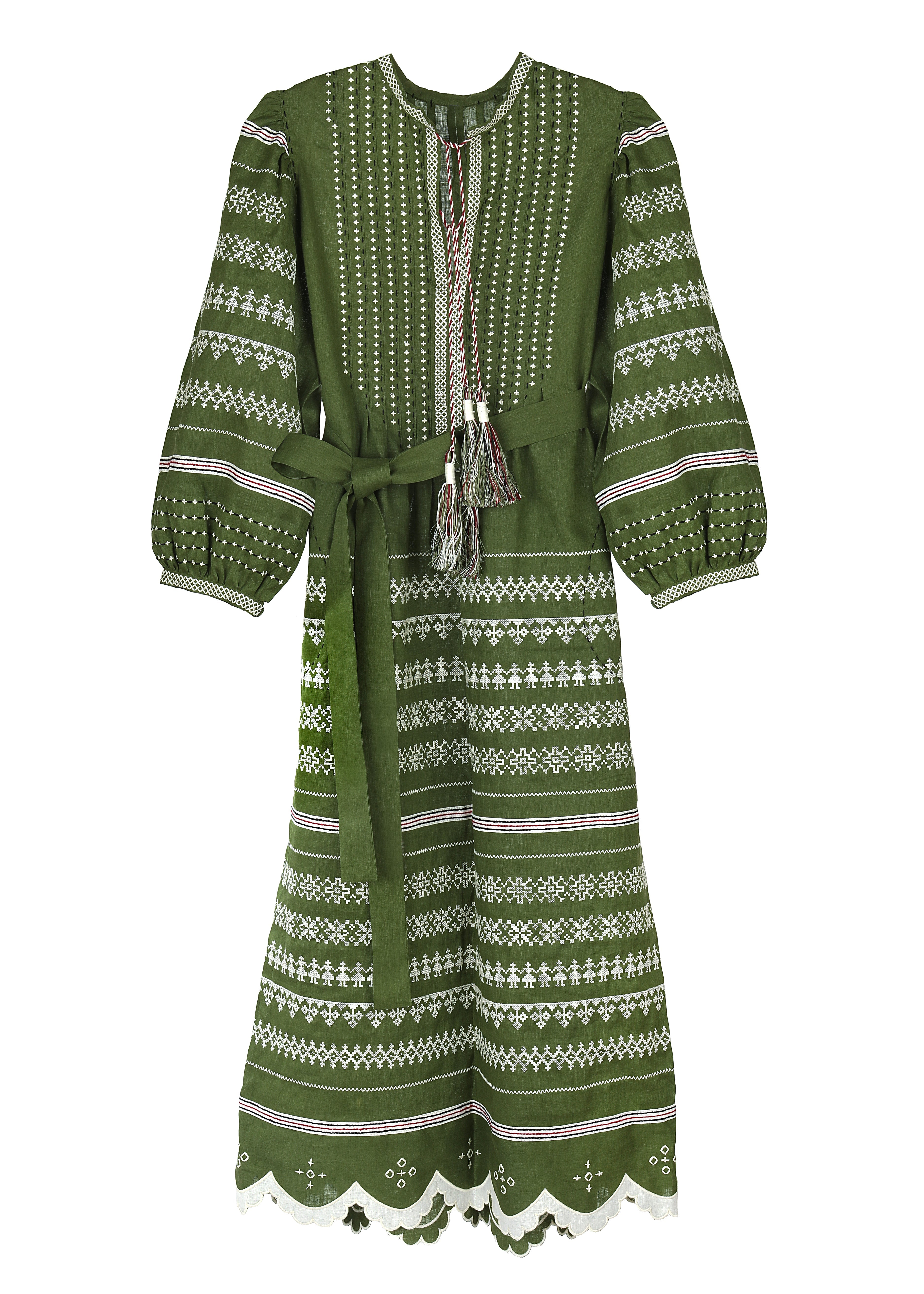 Kateryna Embroidered Ukrainian Dress - Green, Ivory by Larkin Lane