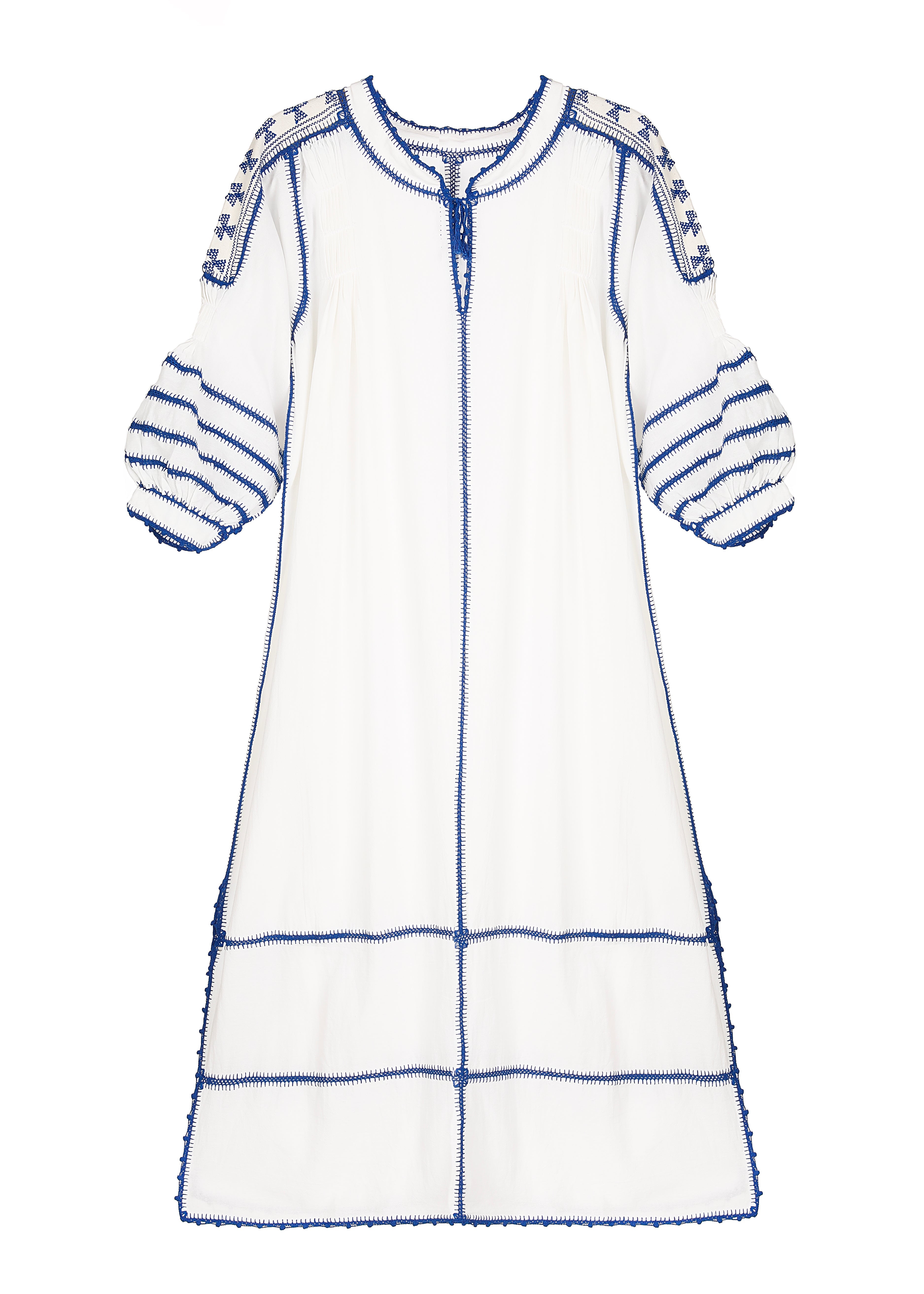 Amorcita Mexican Dress - Ivory, Blue by Larkin Lane