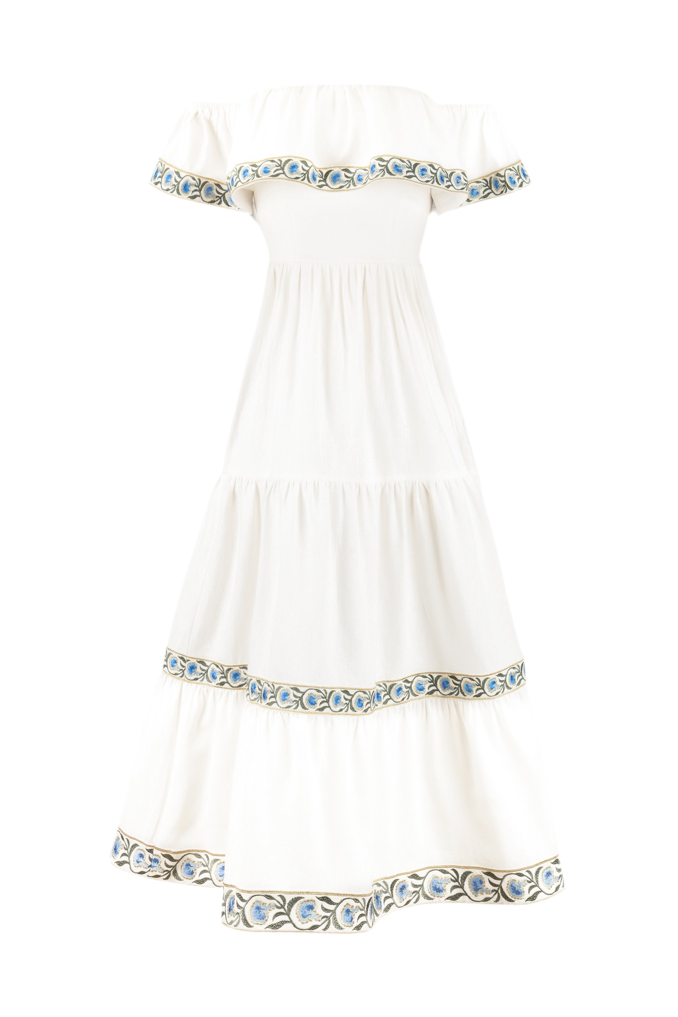 Carnation Ruffle Dress - White & Blue by RosewaterHouse