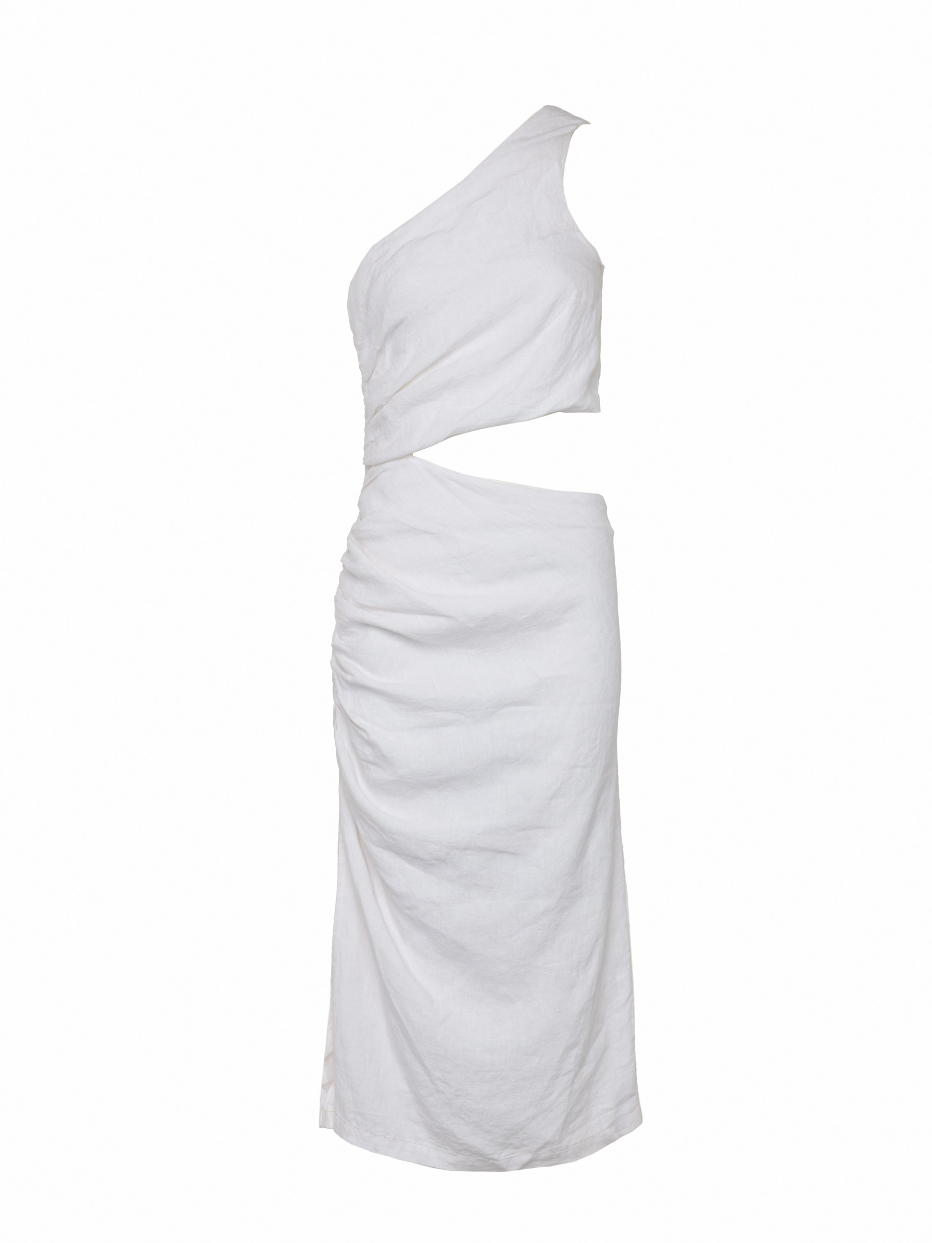 Katya One Shoulder Dress - White Linen by Desert Queen