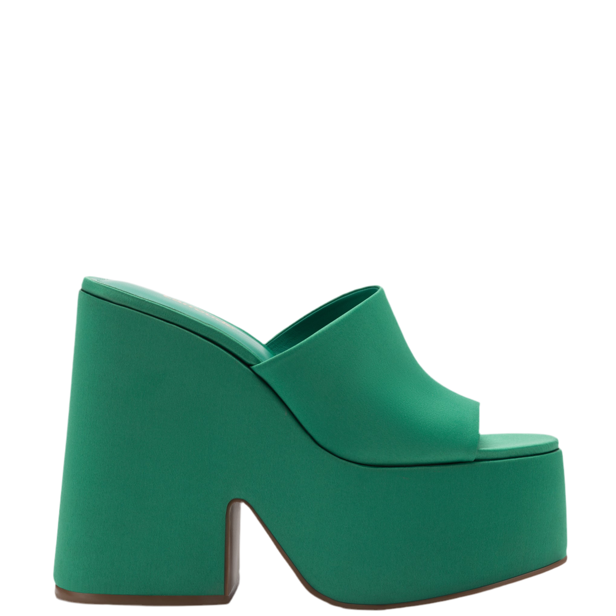 Wanda Platform Mule In Green Satin by Larroudé