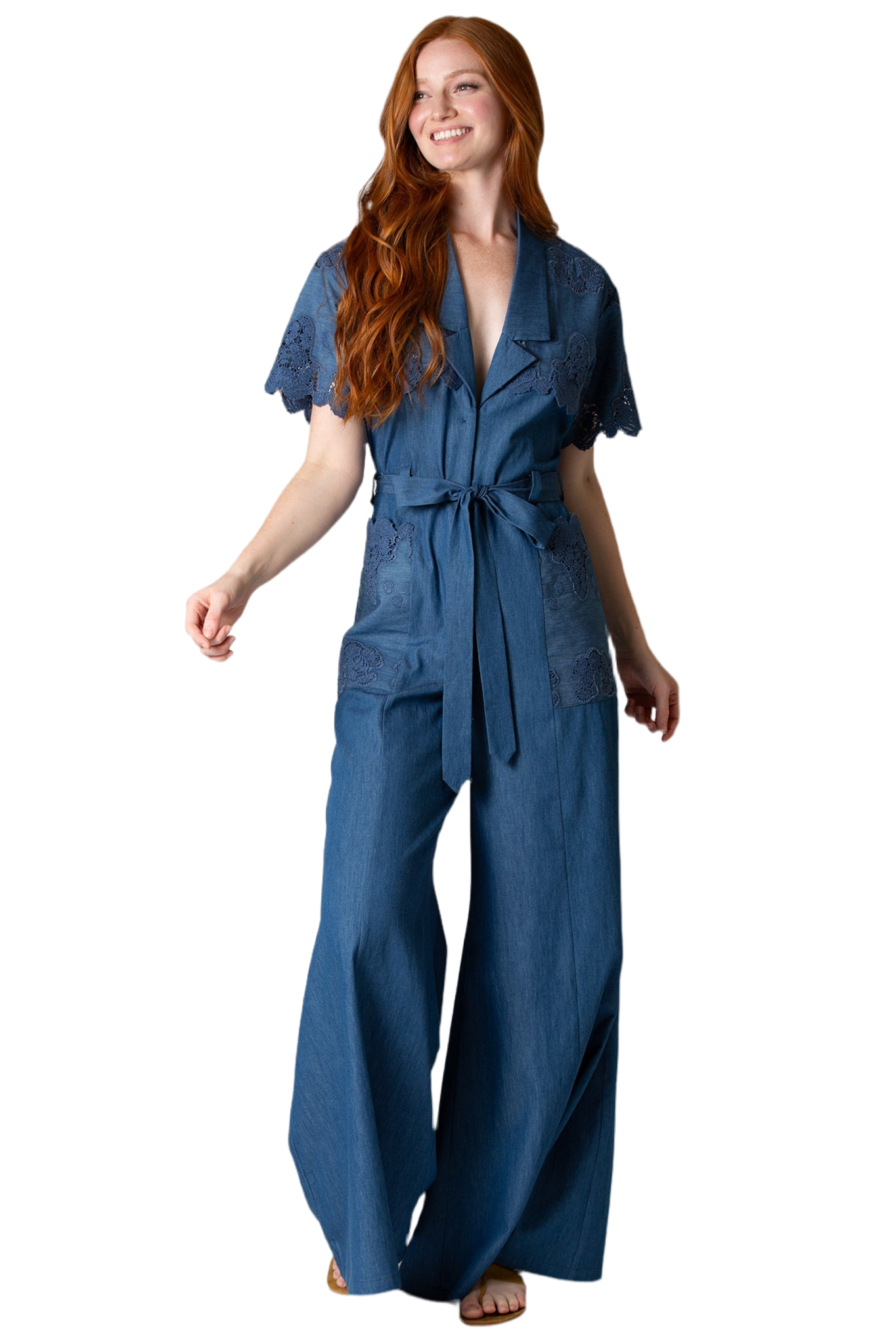 Tinsley Embroidered Jumpsuit in Indigo Denim by Miguelina