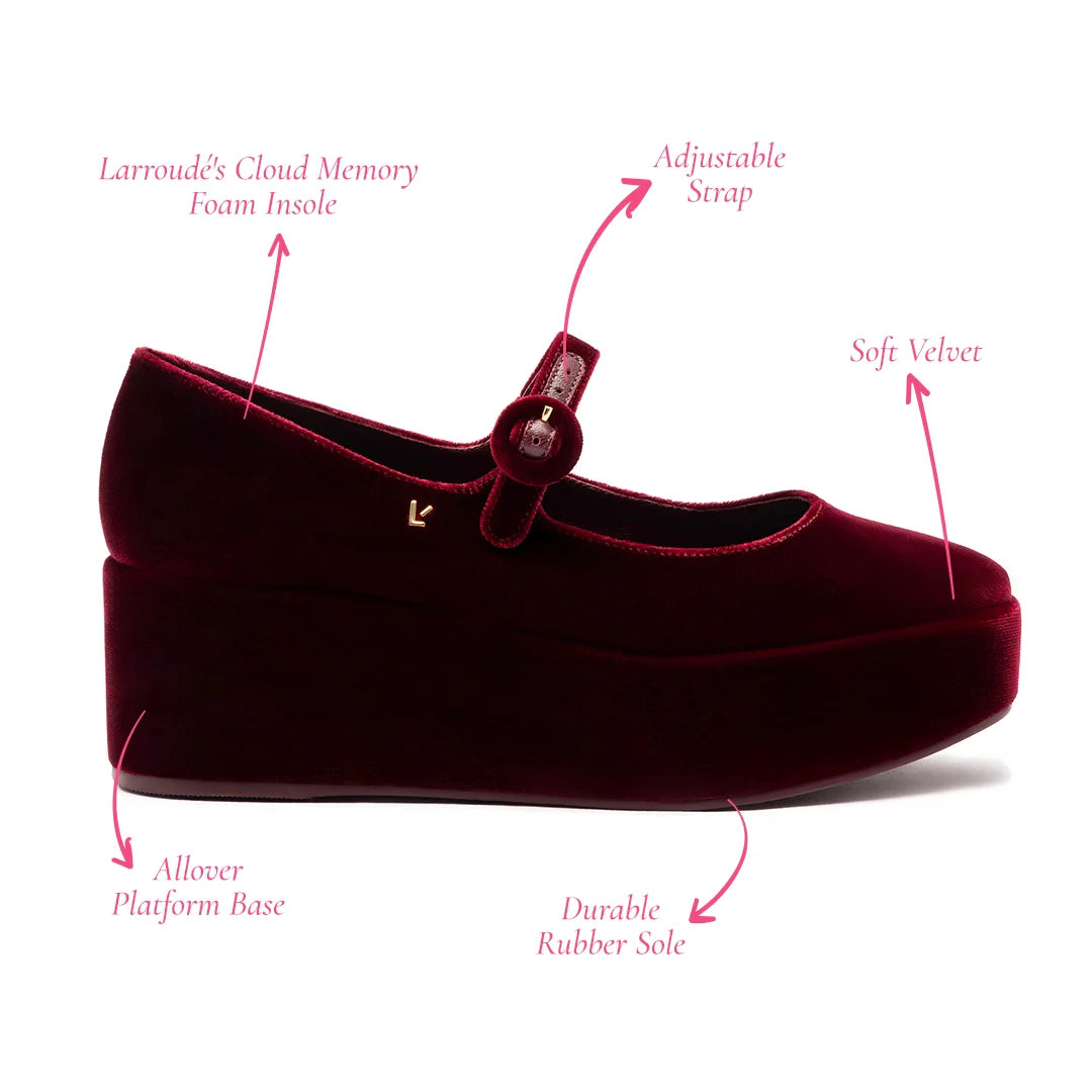 Blair Flatform In Wine Velvet by Larroudé