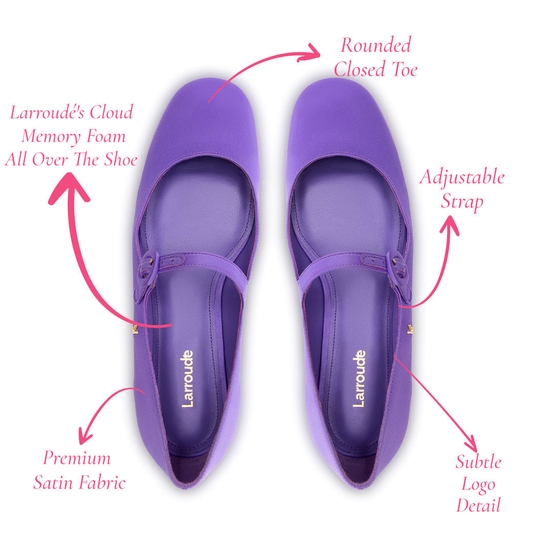 Blair Ballet Flat In Violet Satin by Larroudé