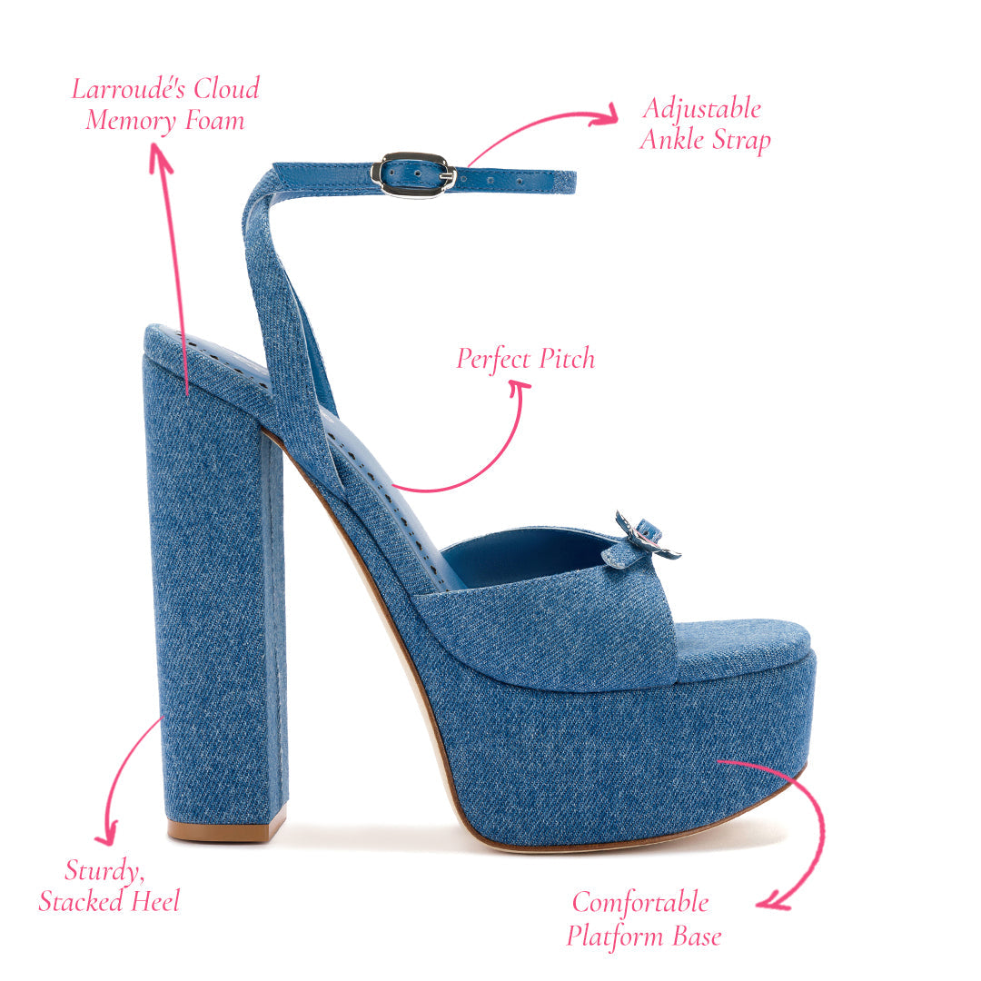 Daisy Platform In Blue Stoned Denim by Larroudé