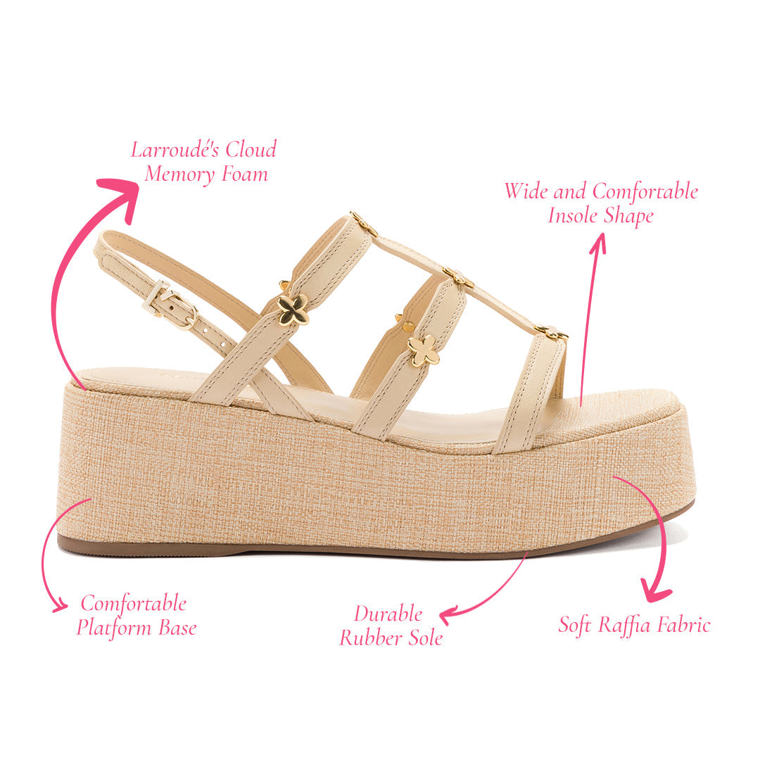 Harmony Flatform Sandal In Beige Raffia by Larroudé